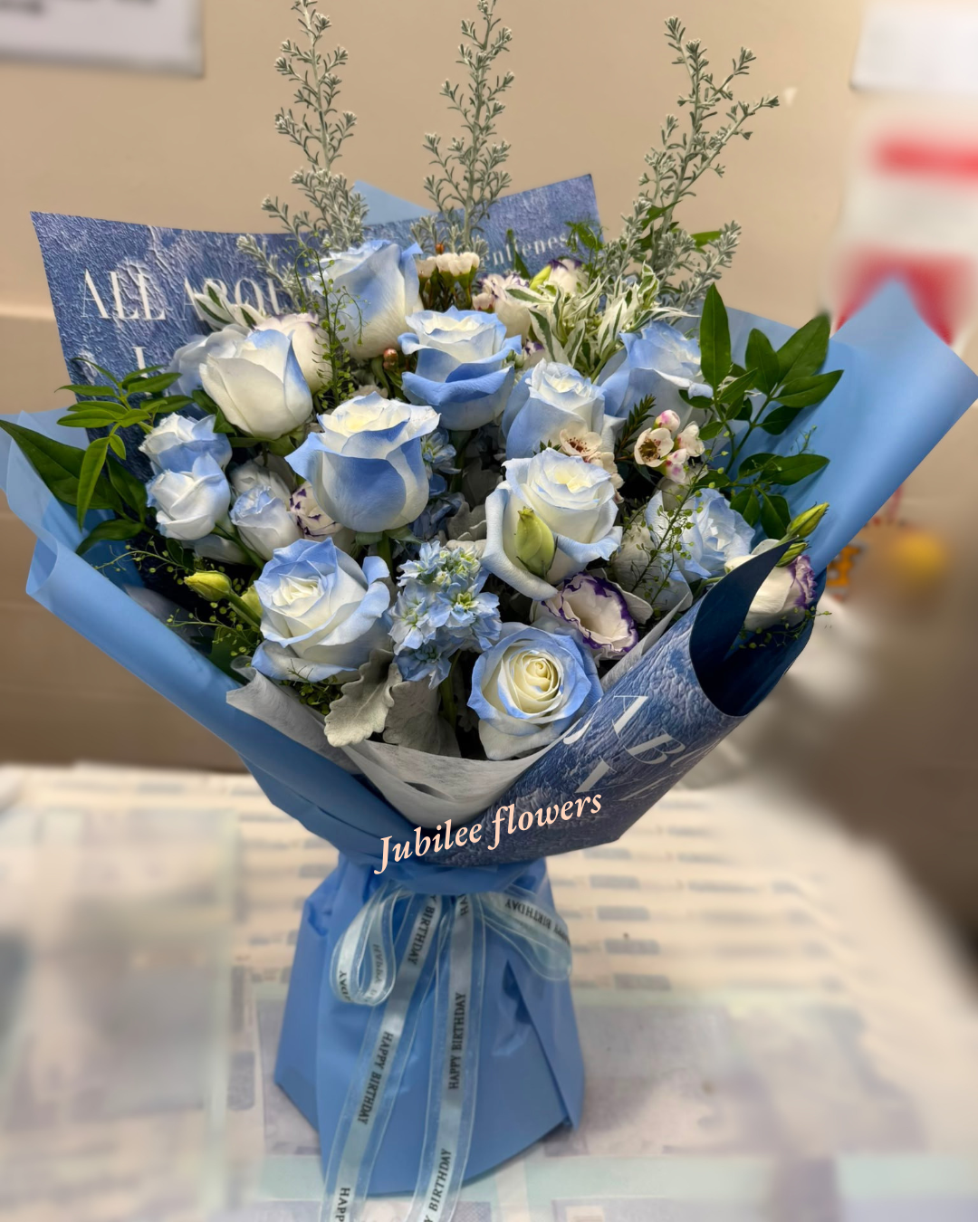 碎冰藍玫瑰花束