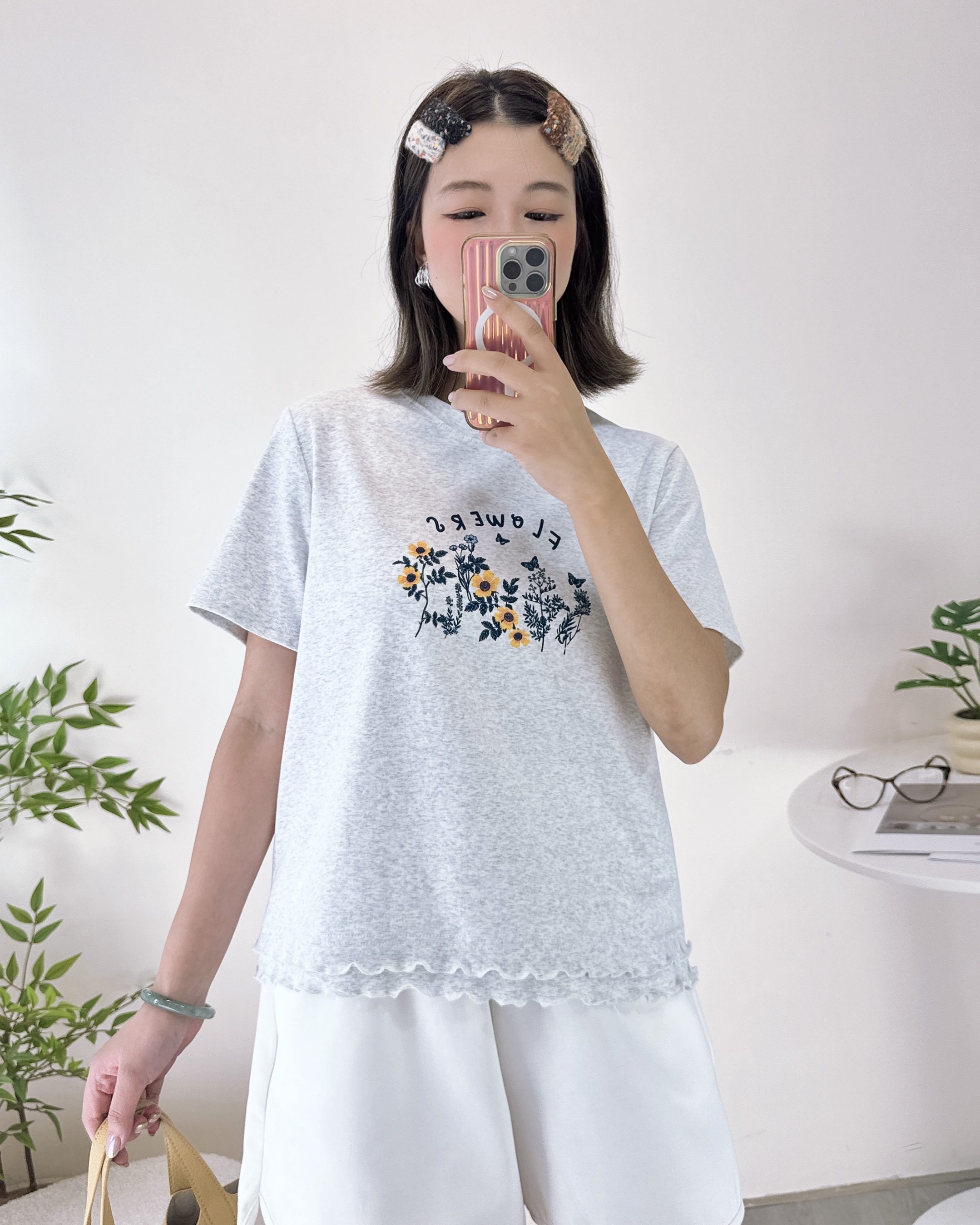 花邊純棉花花印燙Print上衣 2色