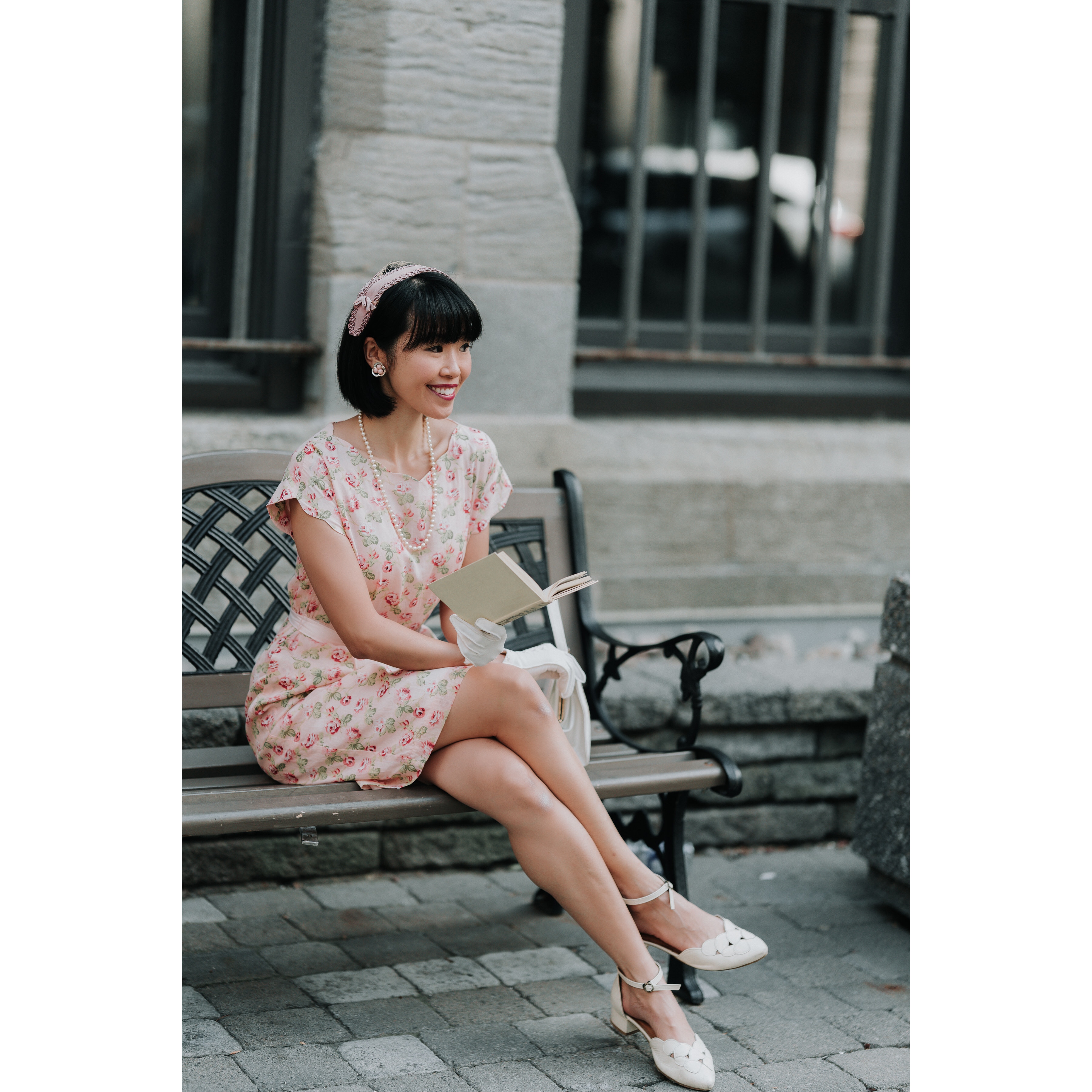 (Ready/Custom-Made)1960s-Inspired Rose Pattern 100% Cotton Scalloped Collar Secretary Dress(FM136)