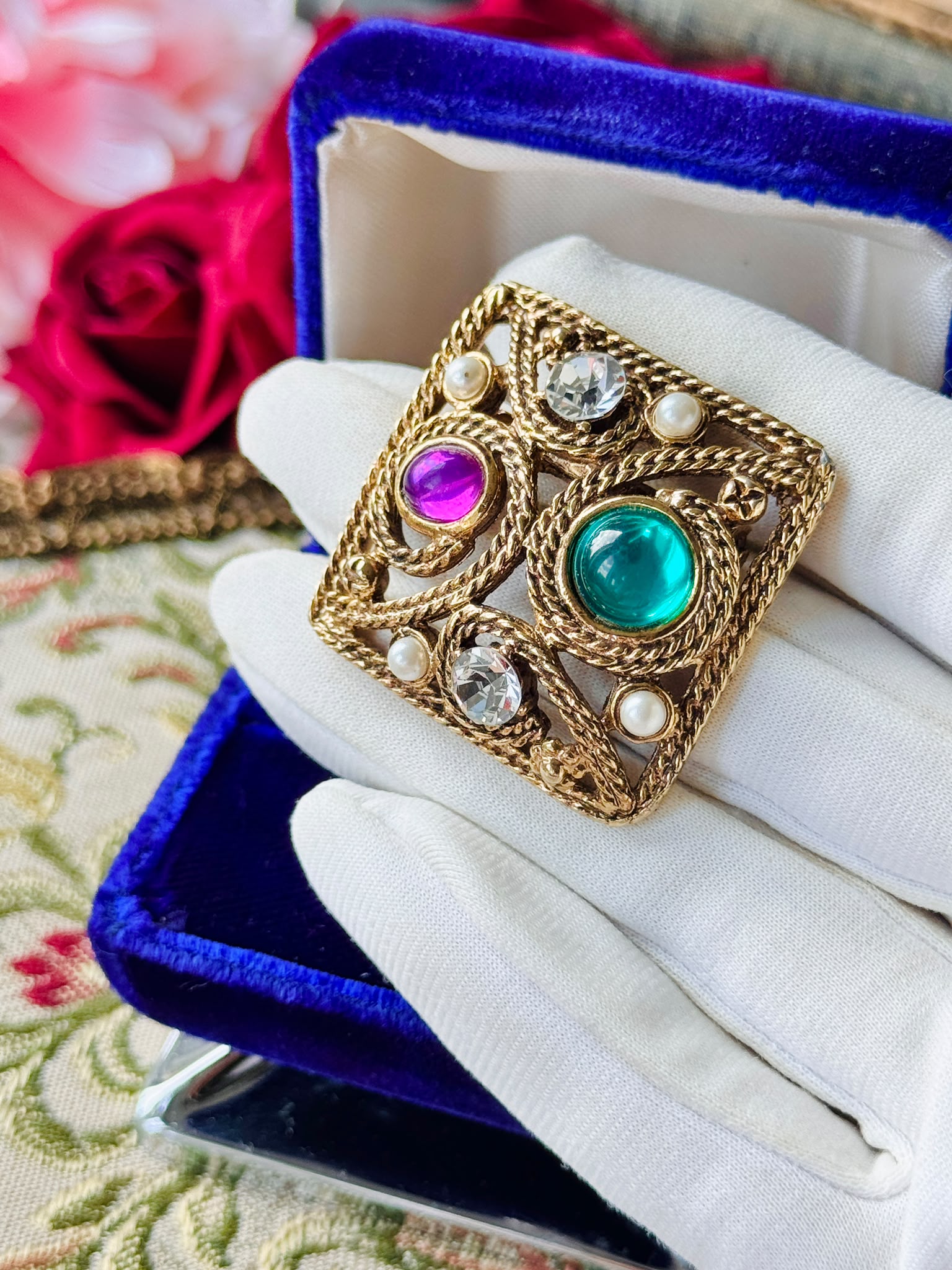 1980s Retro Colourful Glass Stone Brooch(MT2636-2)