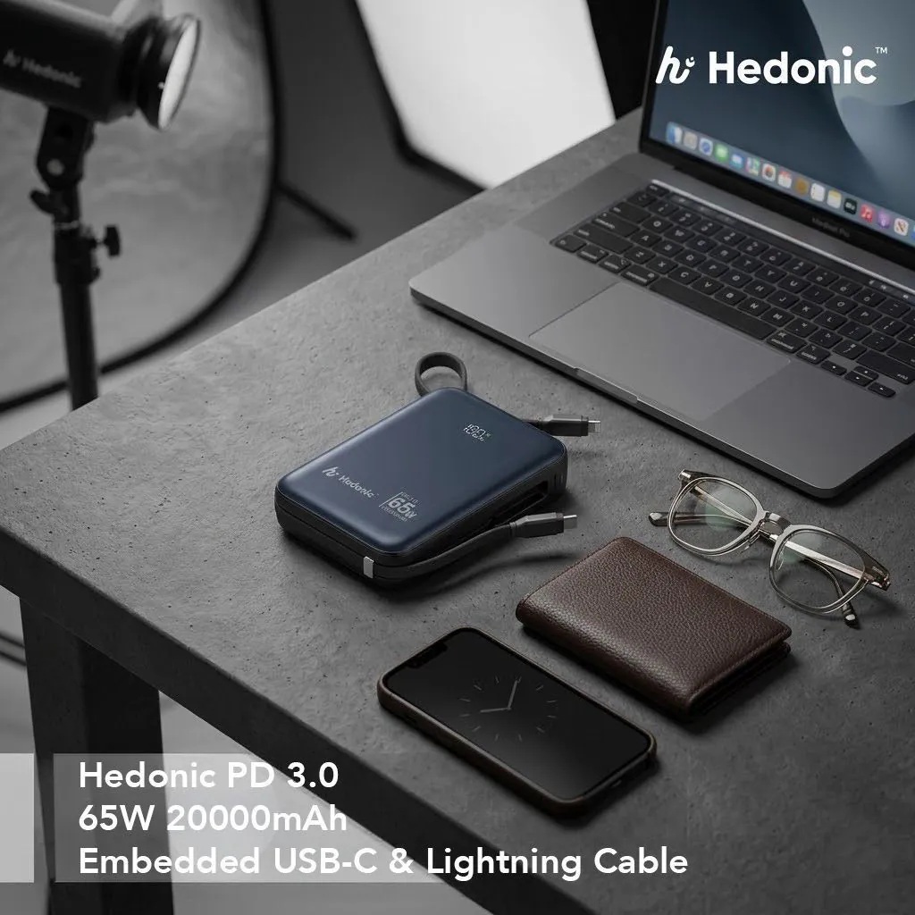 Hedonic PD 3.0 65W Lightning & USB-C 20,000mAh CCC & QR Code 自帶線移動電源