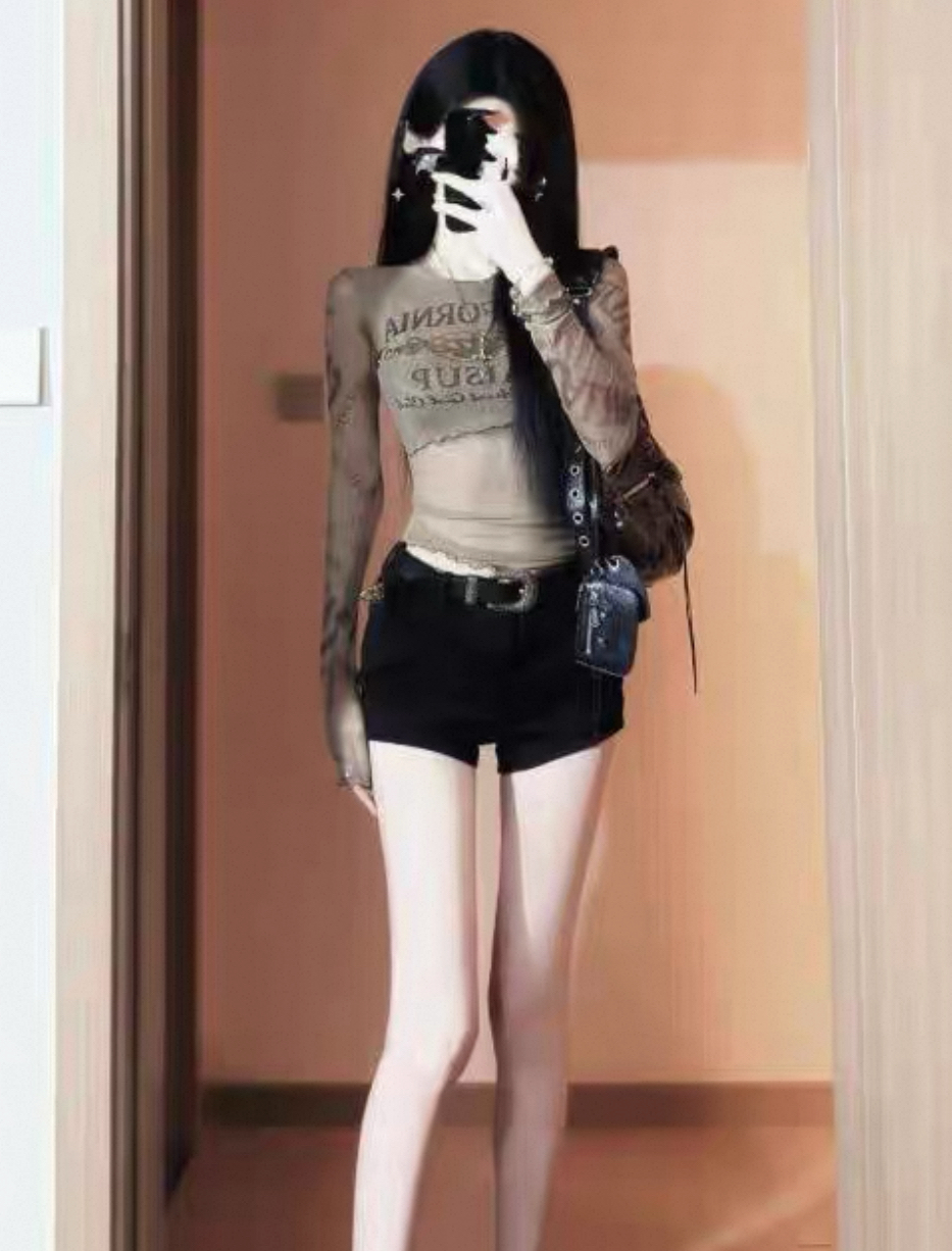 TP247修身网纱上衣