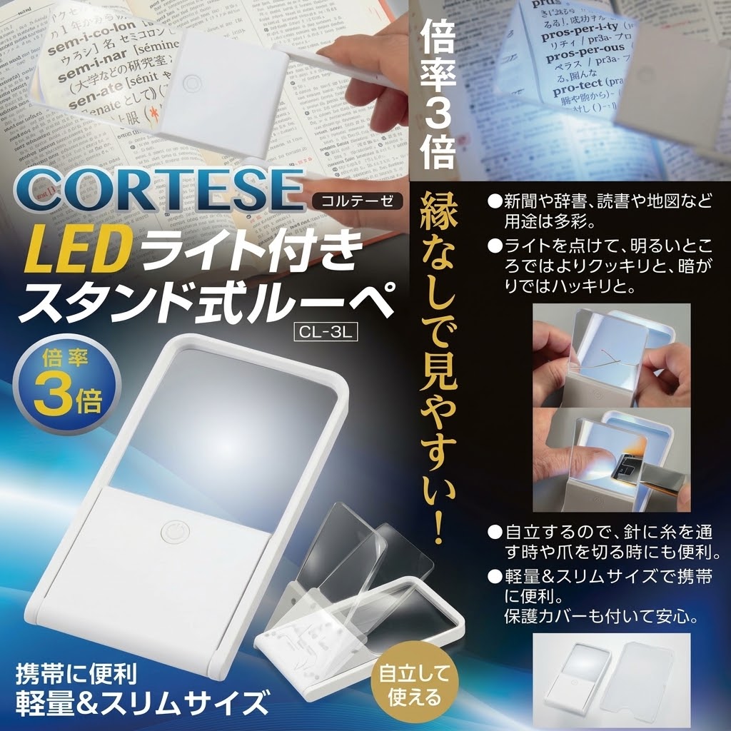🔥🔥【日本直送《CORTESE》LED雙燈無框桌上型自立放大鏡】