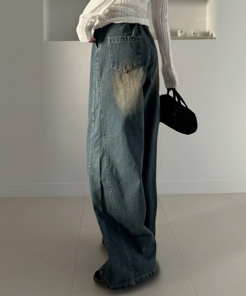 復古洗水闊腳牛仔褲【JP007】