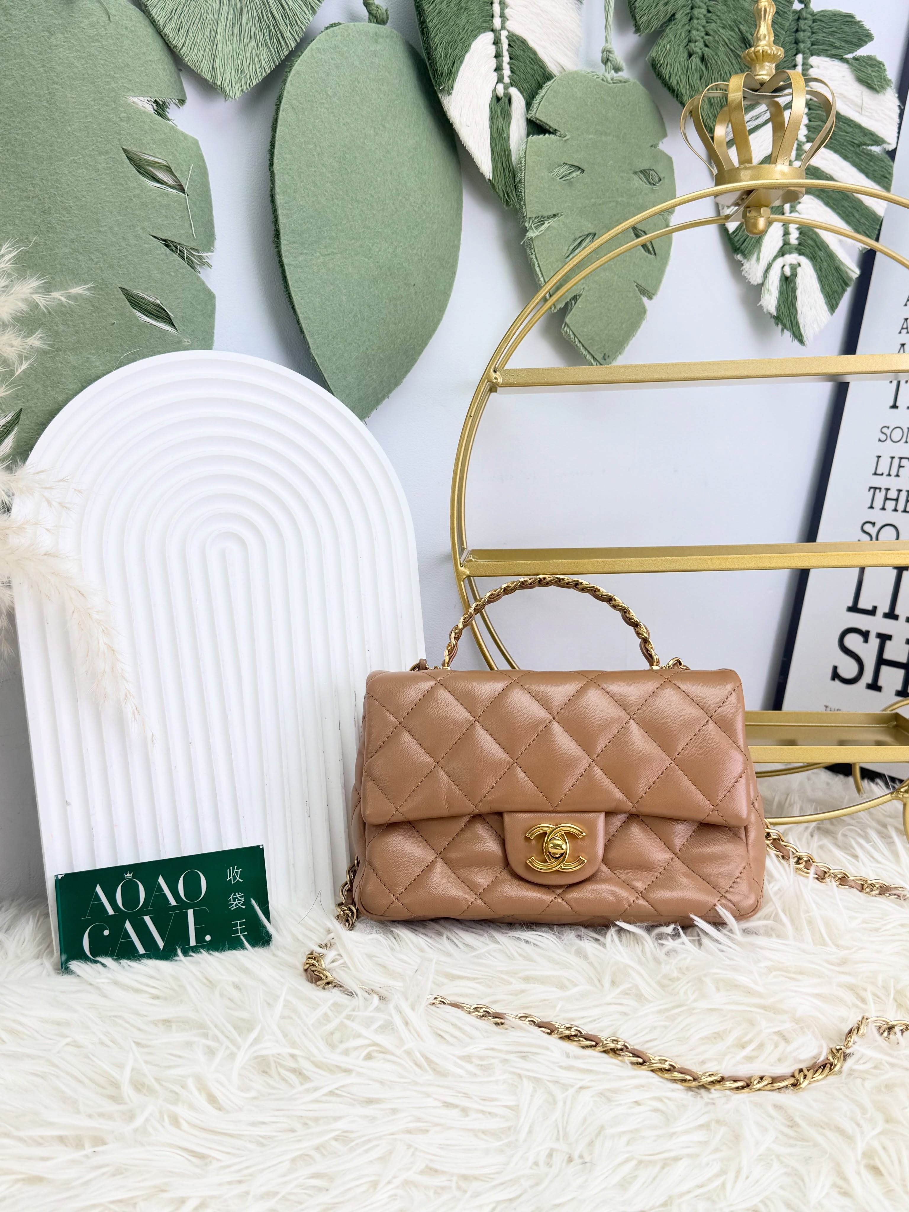 Chanel👜 PRE OWNED 🛍️駝色cf handle晶片款 🧡全套有單 🤎