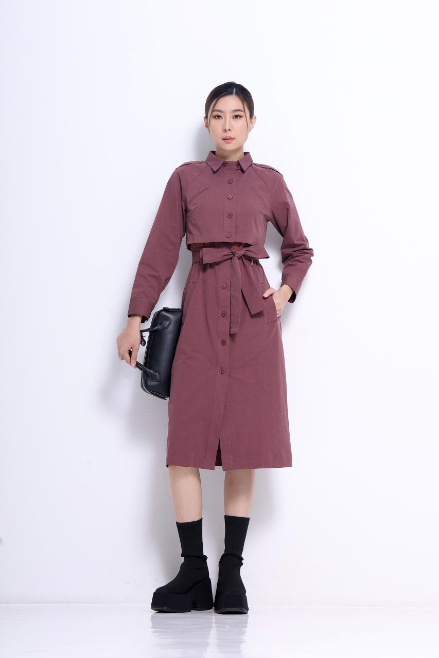 长袖假两件连身裙 2106