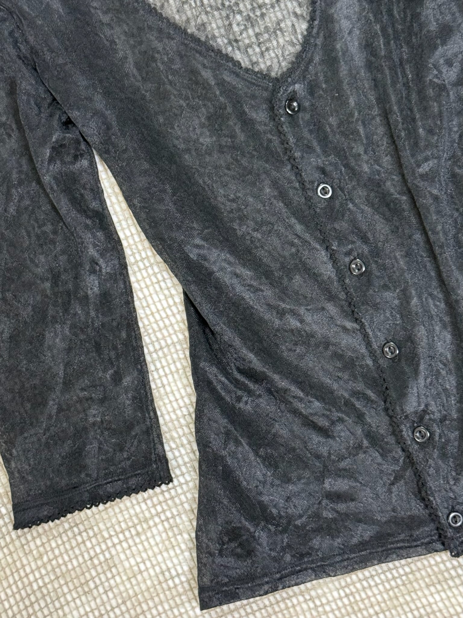 Dark Sheer Lace Knit Slim-Fit Cardigan