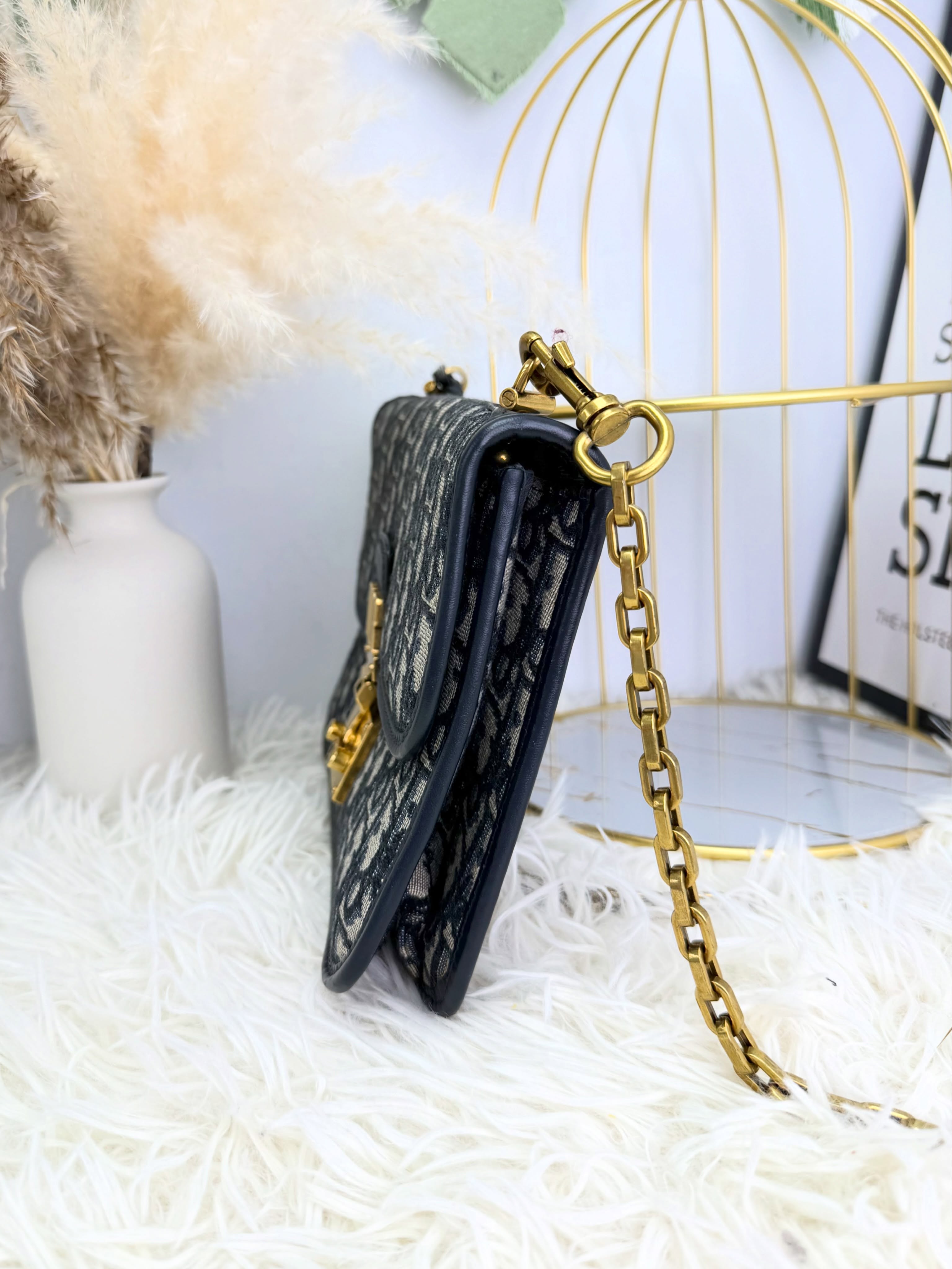 Dior👜 PRE OWNED 🛍️老花郵差包 原裝五金復古肩帶 + 後配 鏈條肩帶💛 