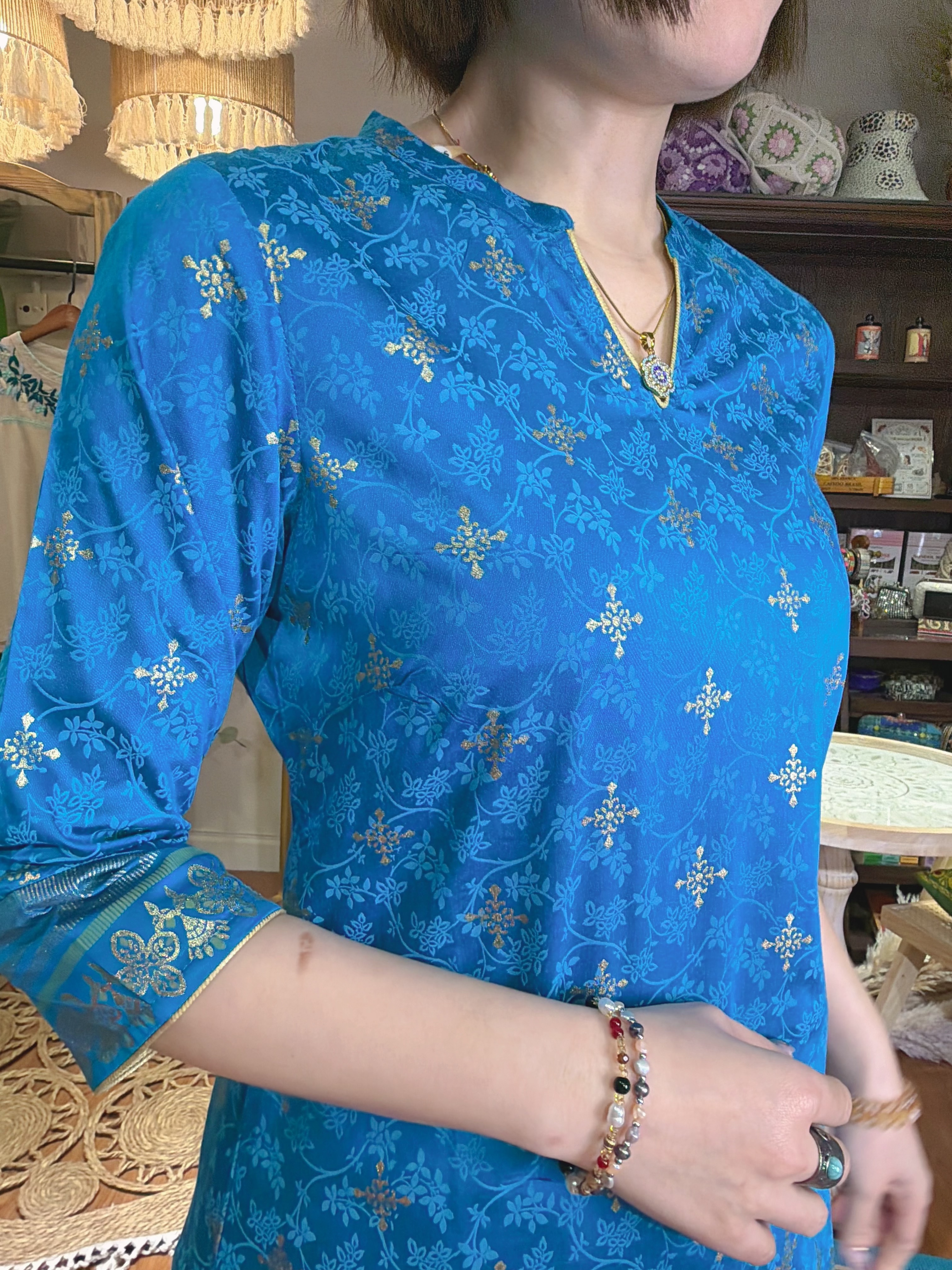 2122 Sky Blue Foil Stamping Kurta
