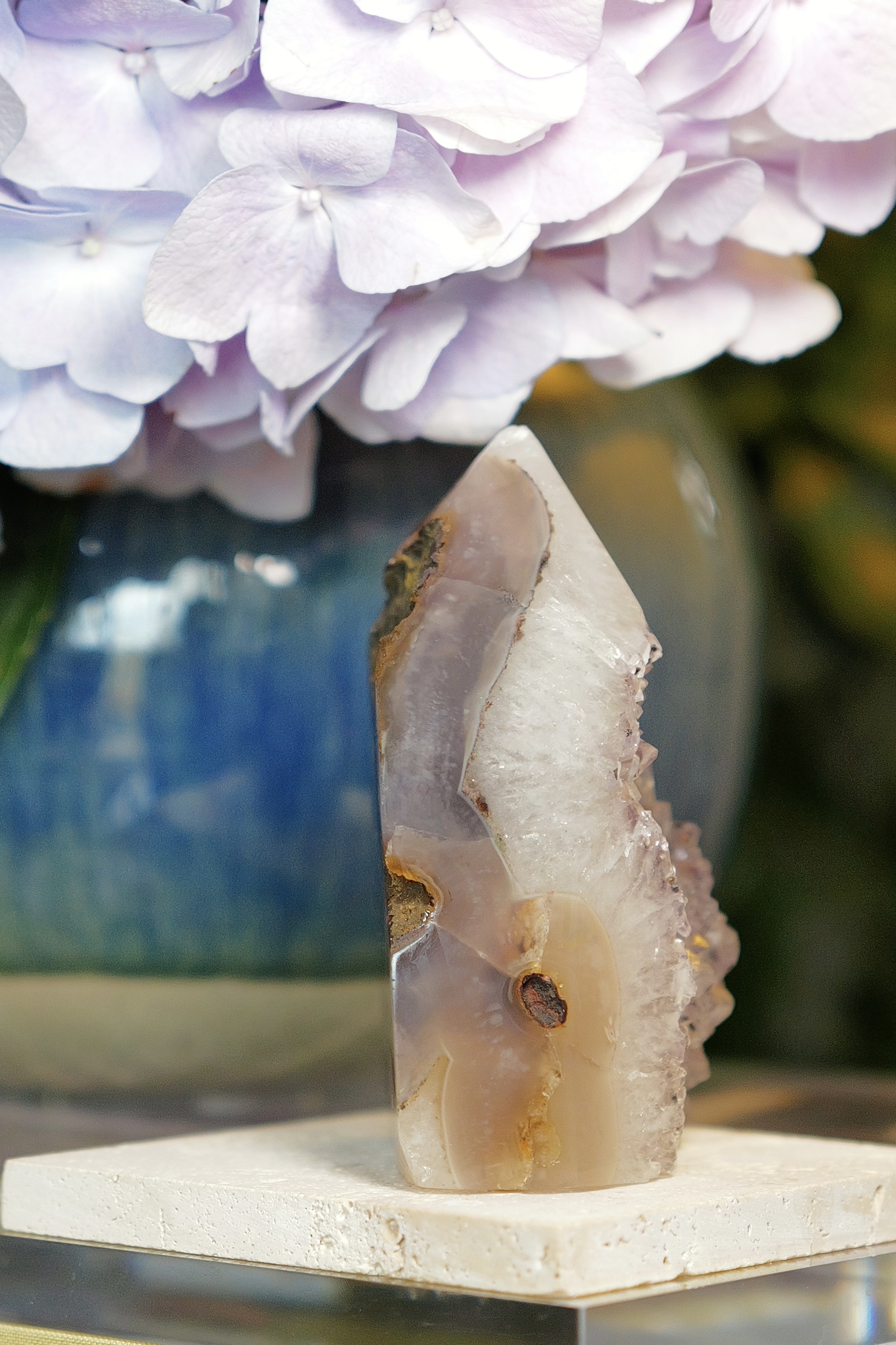 ༒10.3cm 鈦晶共生薰衣草色晶牙瑪瑙柱༒ AG.7107C5A-RA25*5T8
