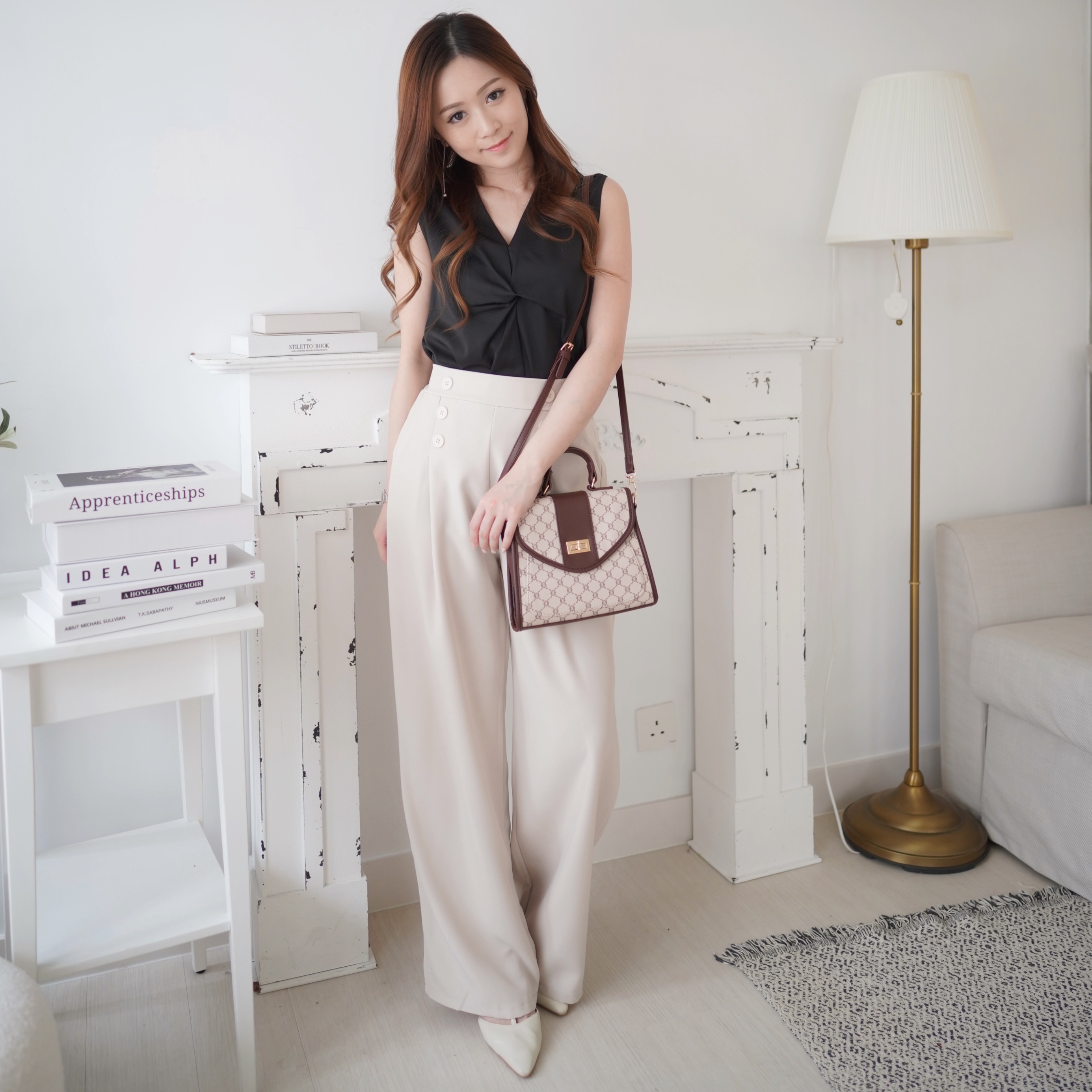 百搭知性の選💮排鈕闊腳長褲(KR)杏色310737