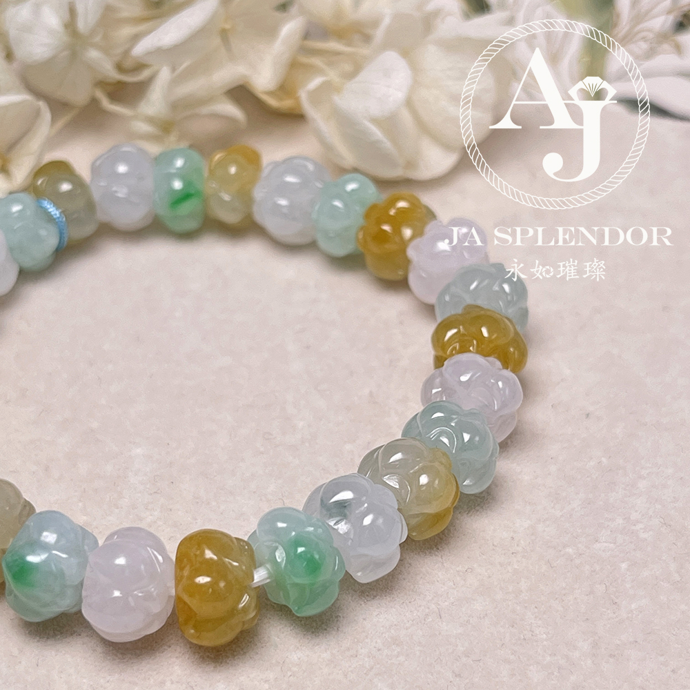 JB-254 - 冰種三彩福祿壽招貴人年年有餘蓮花手串