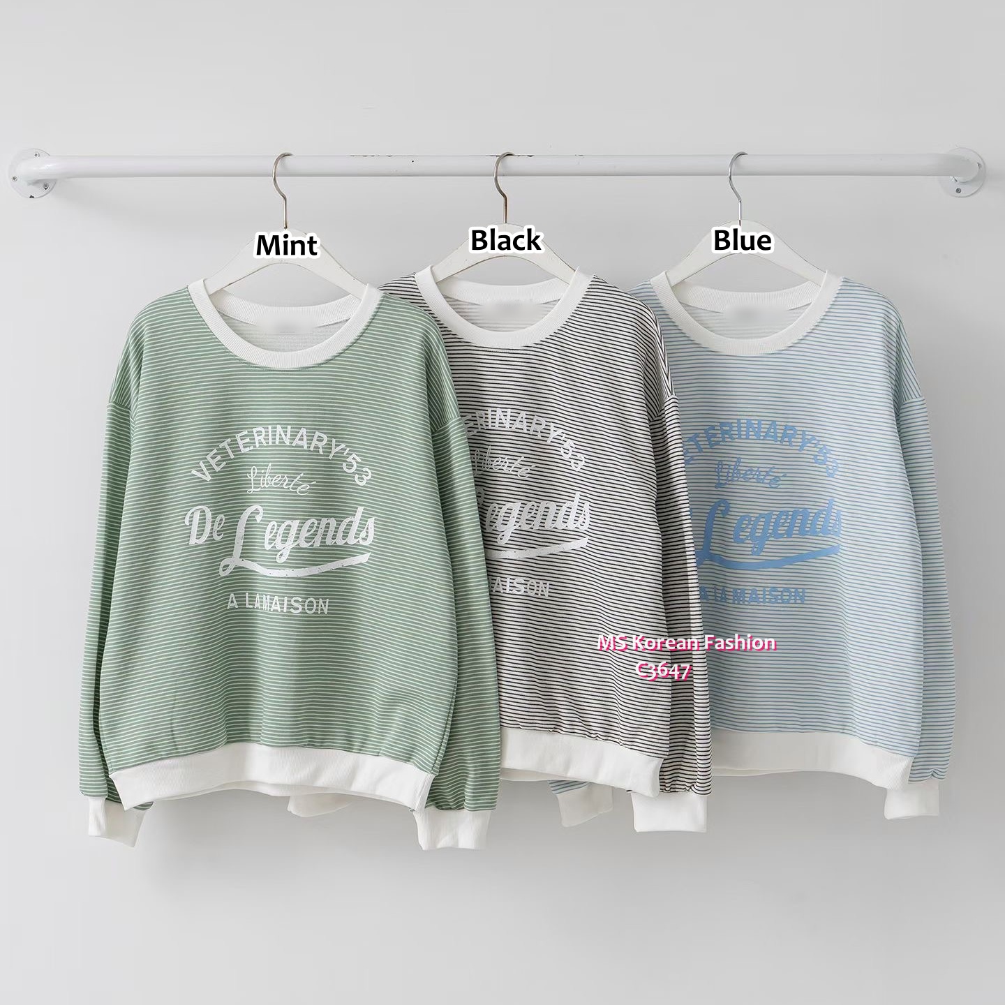 C3647 韓國🇰🇷靚色橫間字母print top