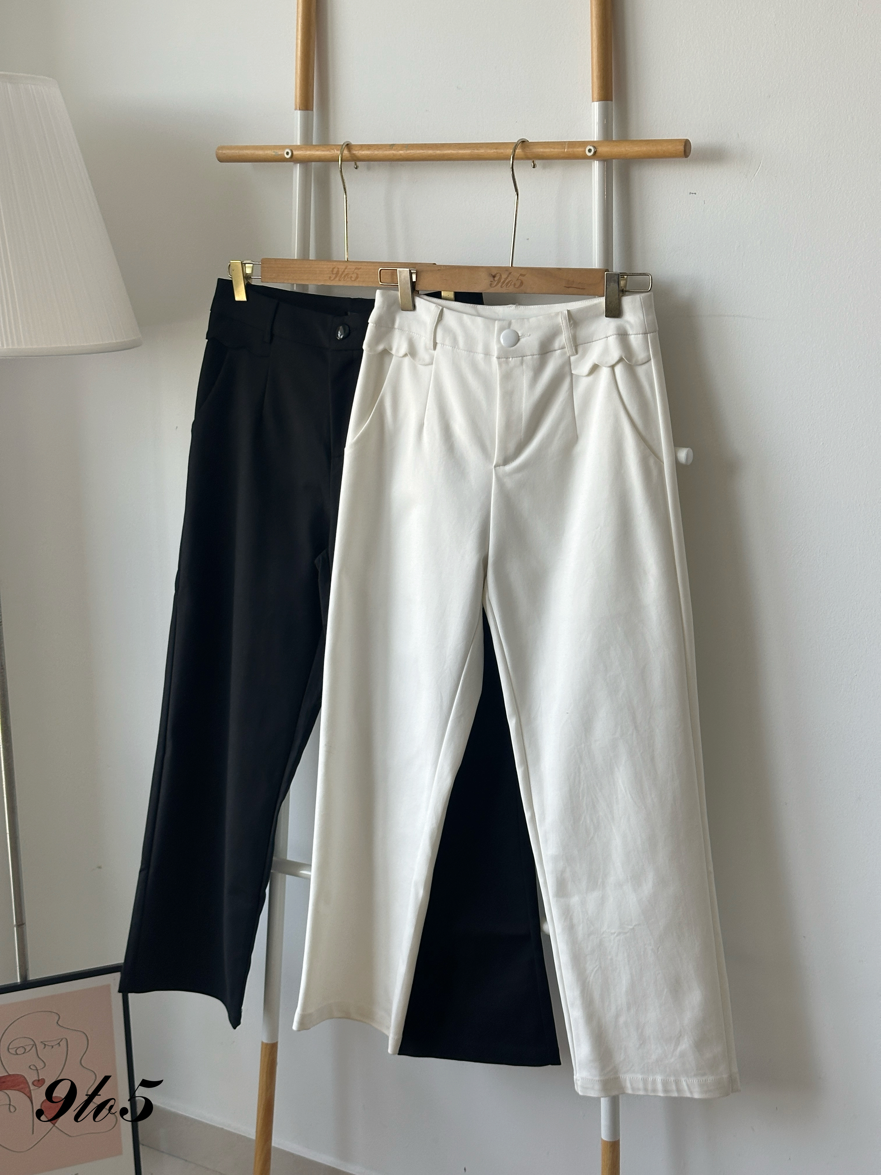 S1881 Long Straight Pants - Black & White