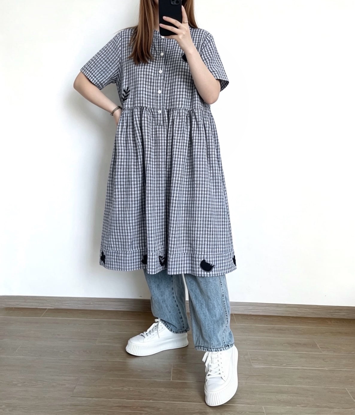 日系格刺繡print Ops