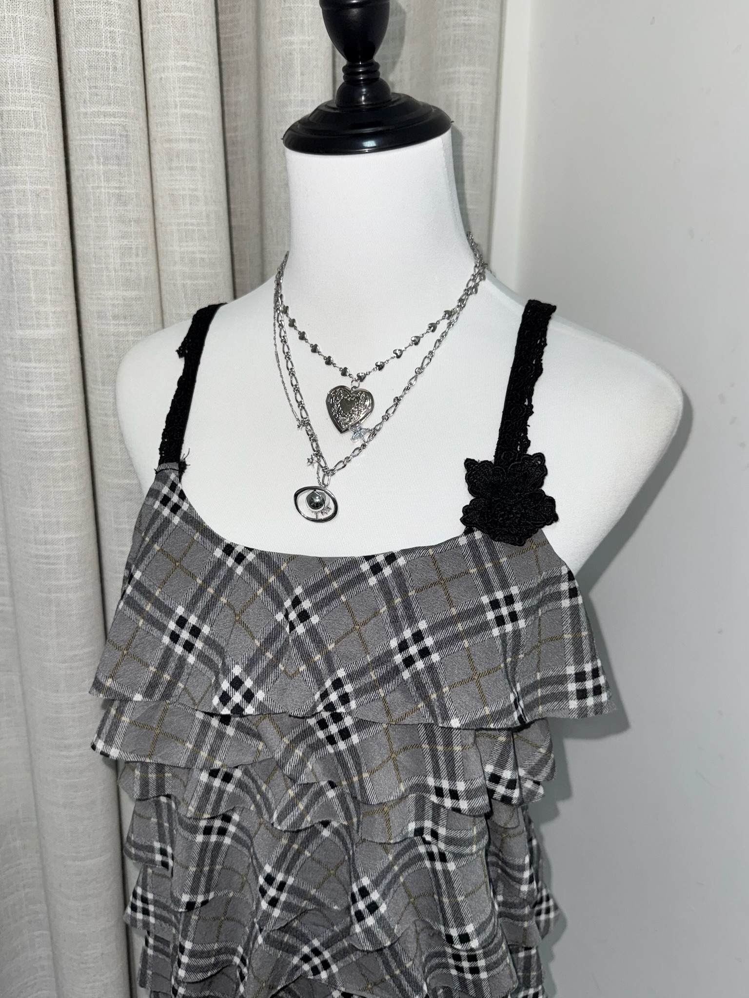 Axes Femme Plaid Tiered Ruffle Cami