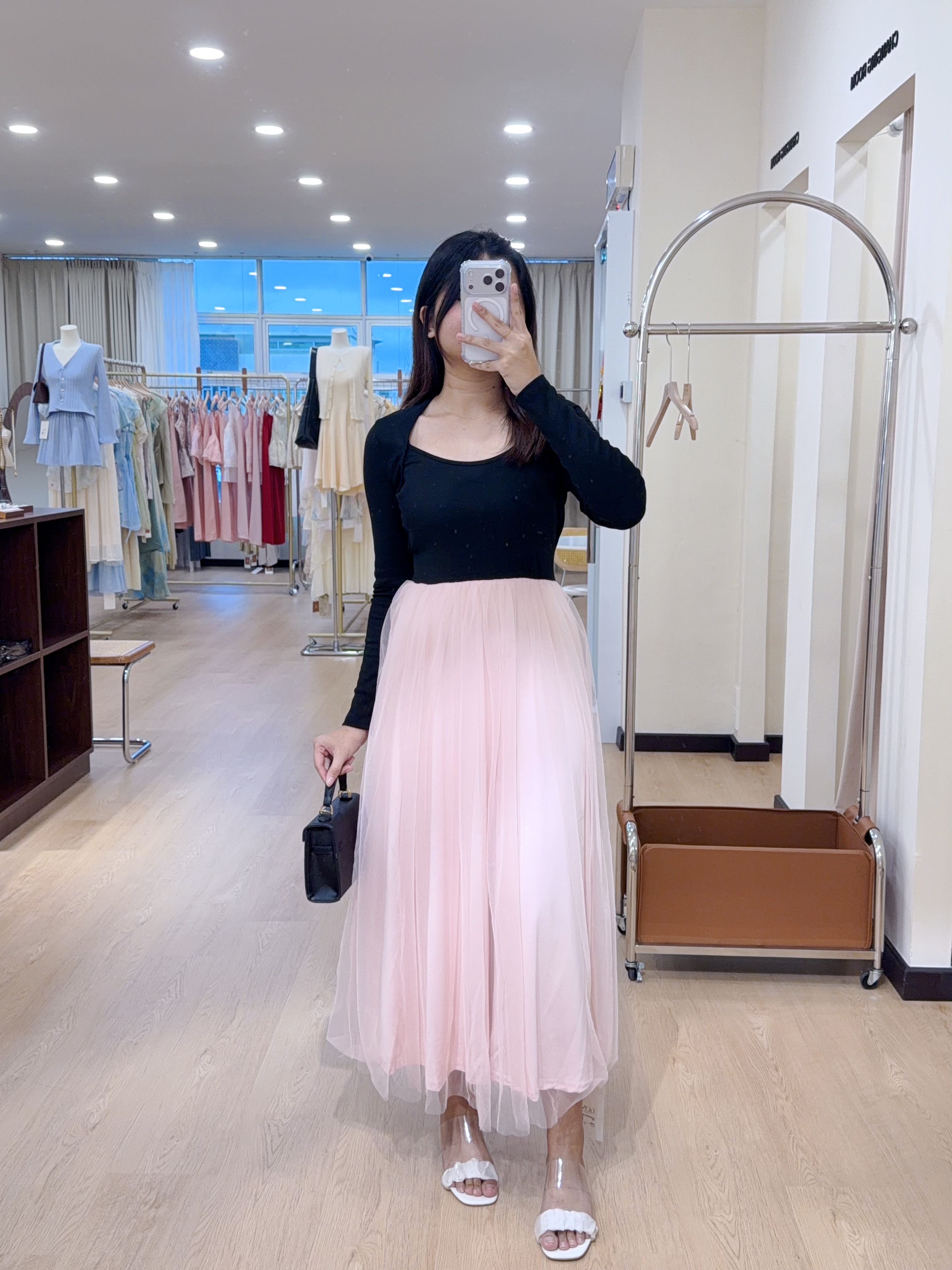 5820拼接网纱连身长裙