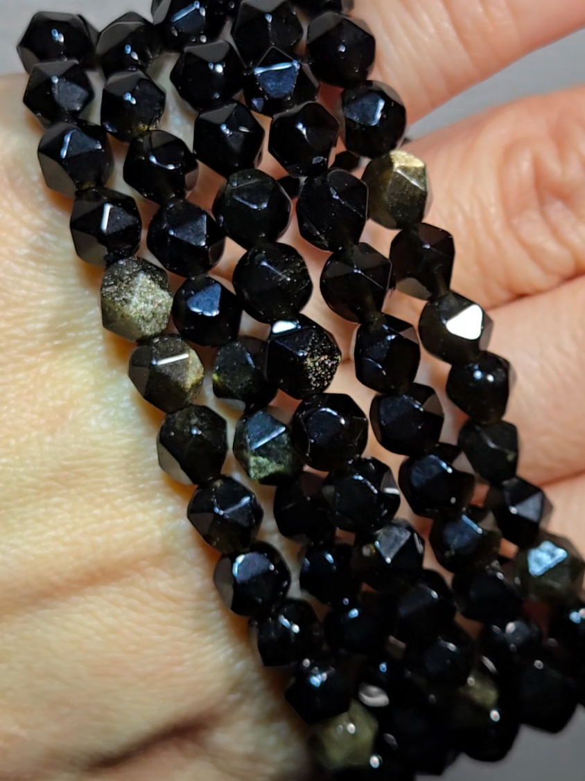 Faceted 6.2mm golden obsidian bracelets - JW74