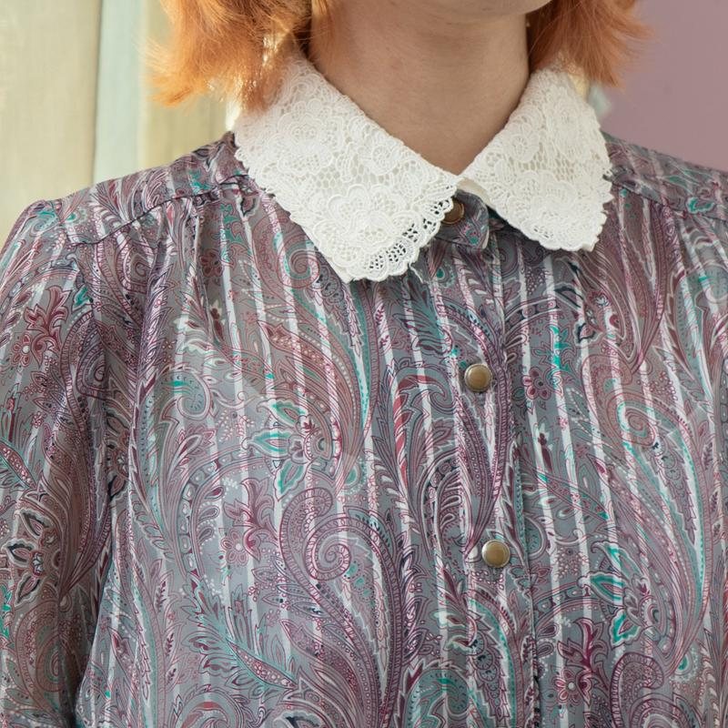 Vintage Japanese Paisley Pattern White Lace Collar Shirt Dress Pleated Summer Dress(MT2068)