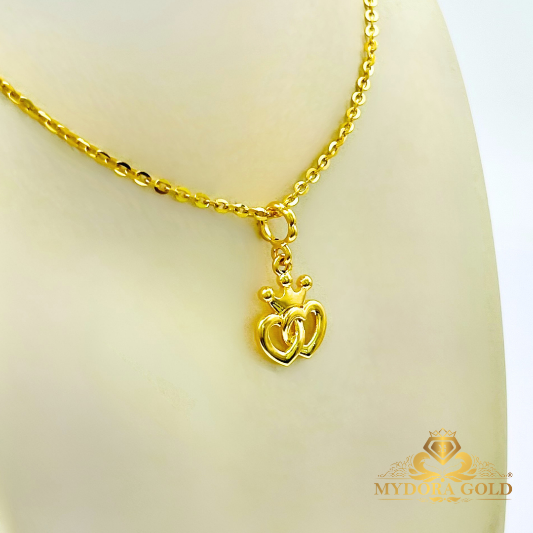 MYDORA Golden Duo Set – Rantai Leher Polo (2g+) Emas 375 + Pendant Emas 916