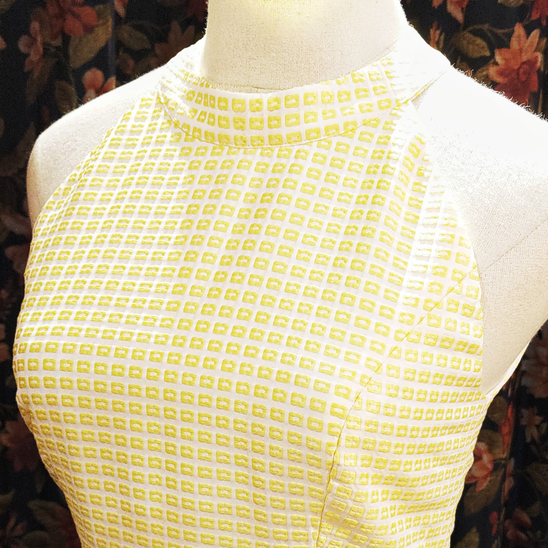 (Ready-made)1960s MOD Yellow Raised Geometric Pattern A-Line Dress(FM135)