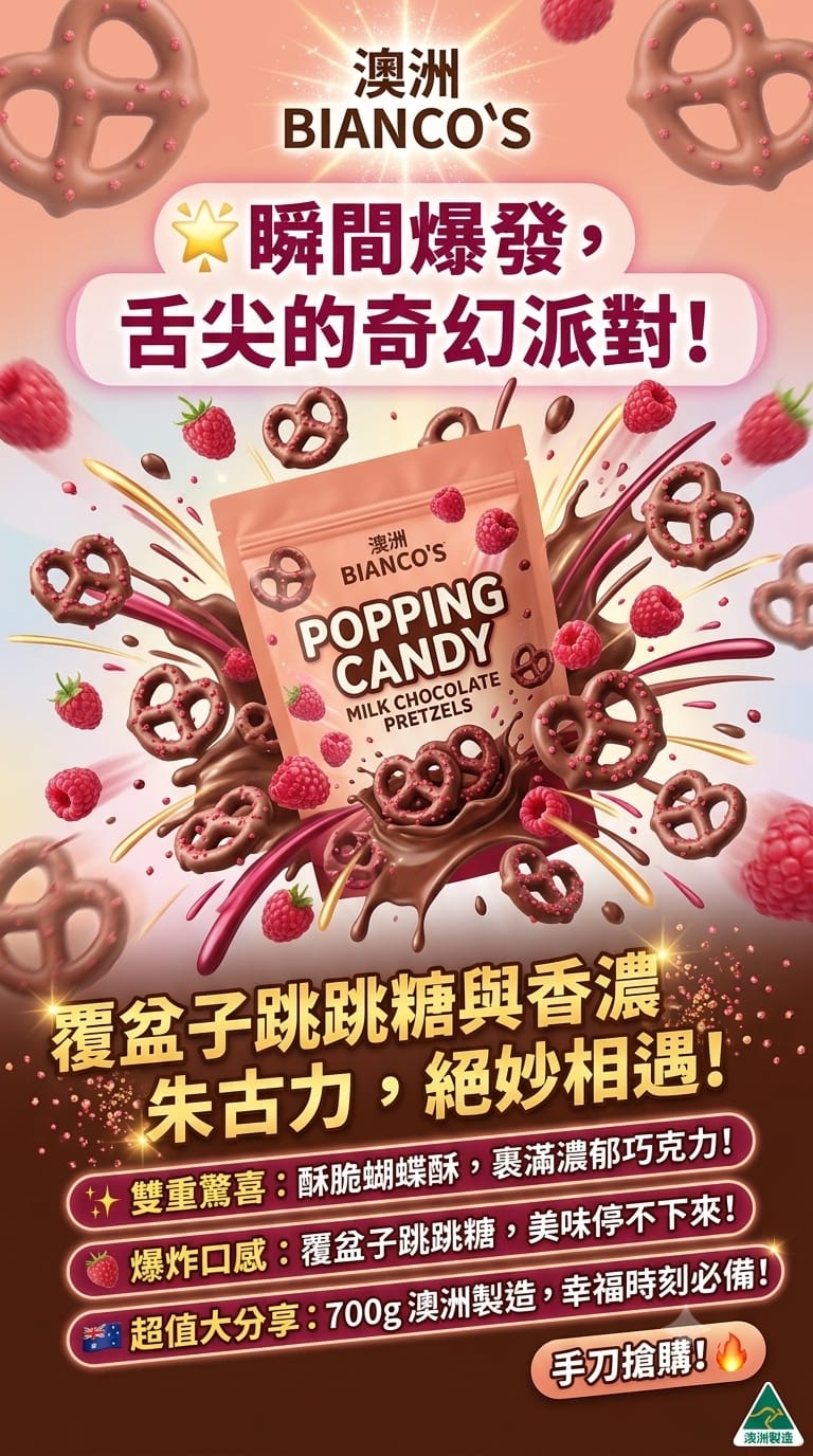 澳洲 Costco限定 │澳洲 Bianco's 覆盆子跳跳糖蝴蝶酥 🥨 700g