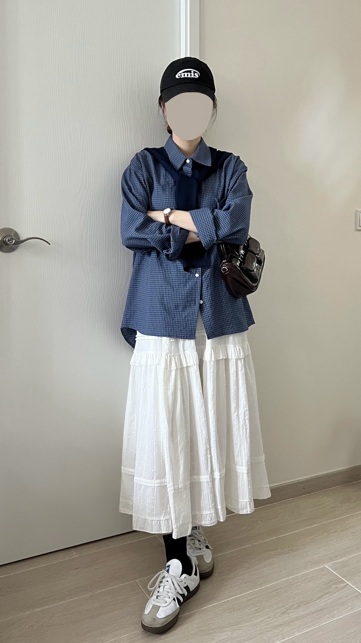 韓風細格紋薄恤衫 