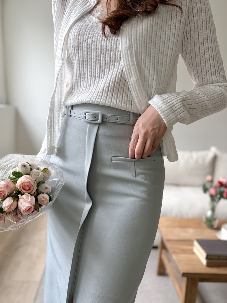 Belted Pencil Skirt (Blue)