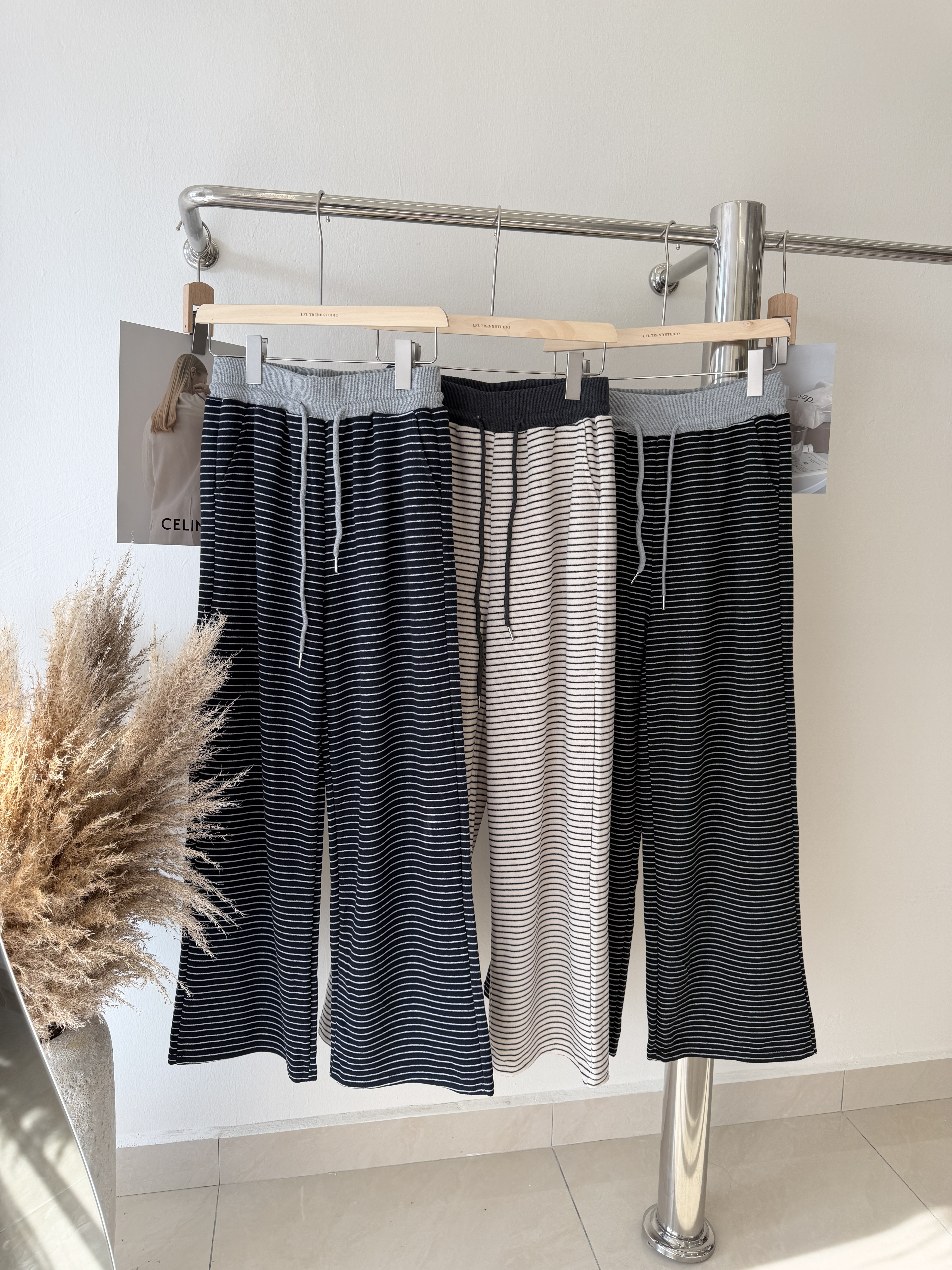 6604 复古针织条纹长裤