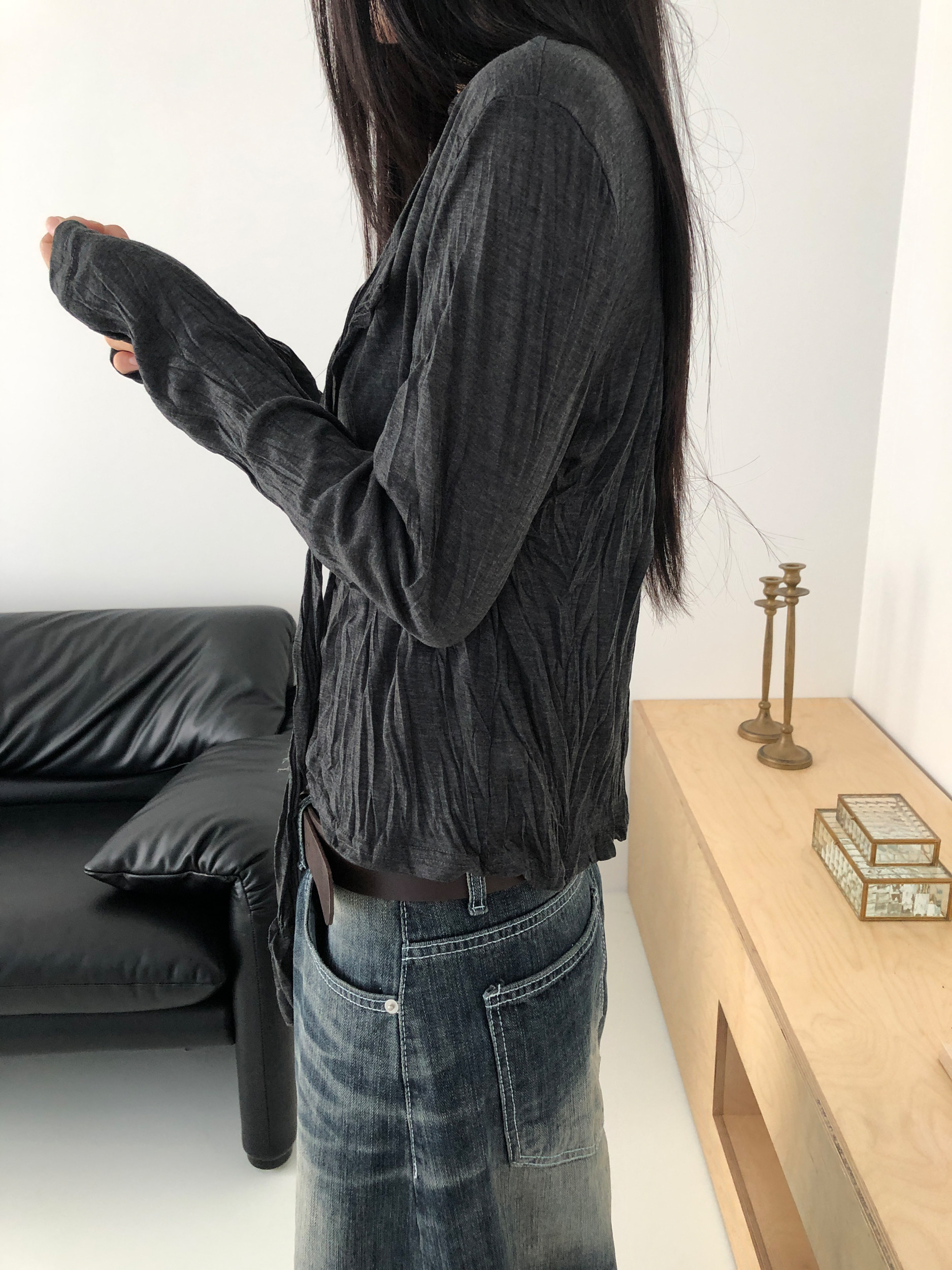 Sanded Washed Wide Leg Denim