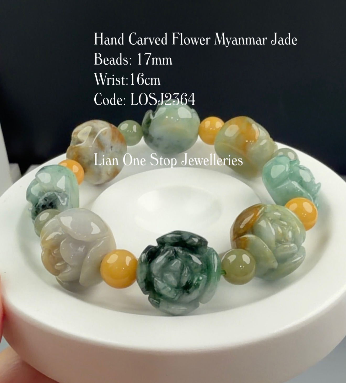 Code: LOSJ2364 Hand Carved Flower Myanmar Jade  