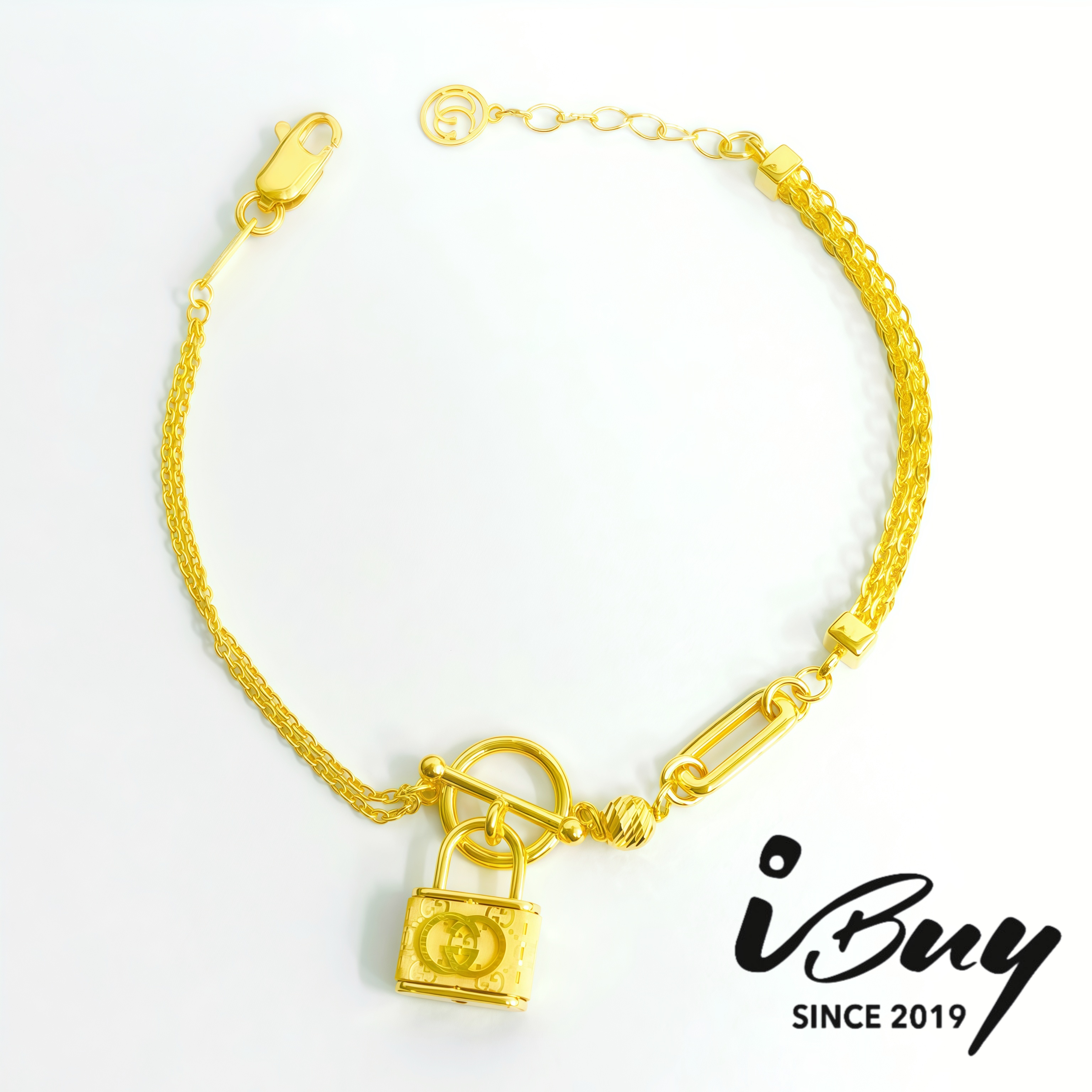 916 GOLD GC LOCK AB TYPE MILAN BRACELET 916 金 GC锁混搭手链