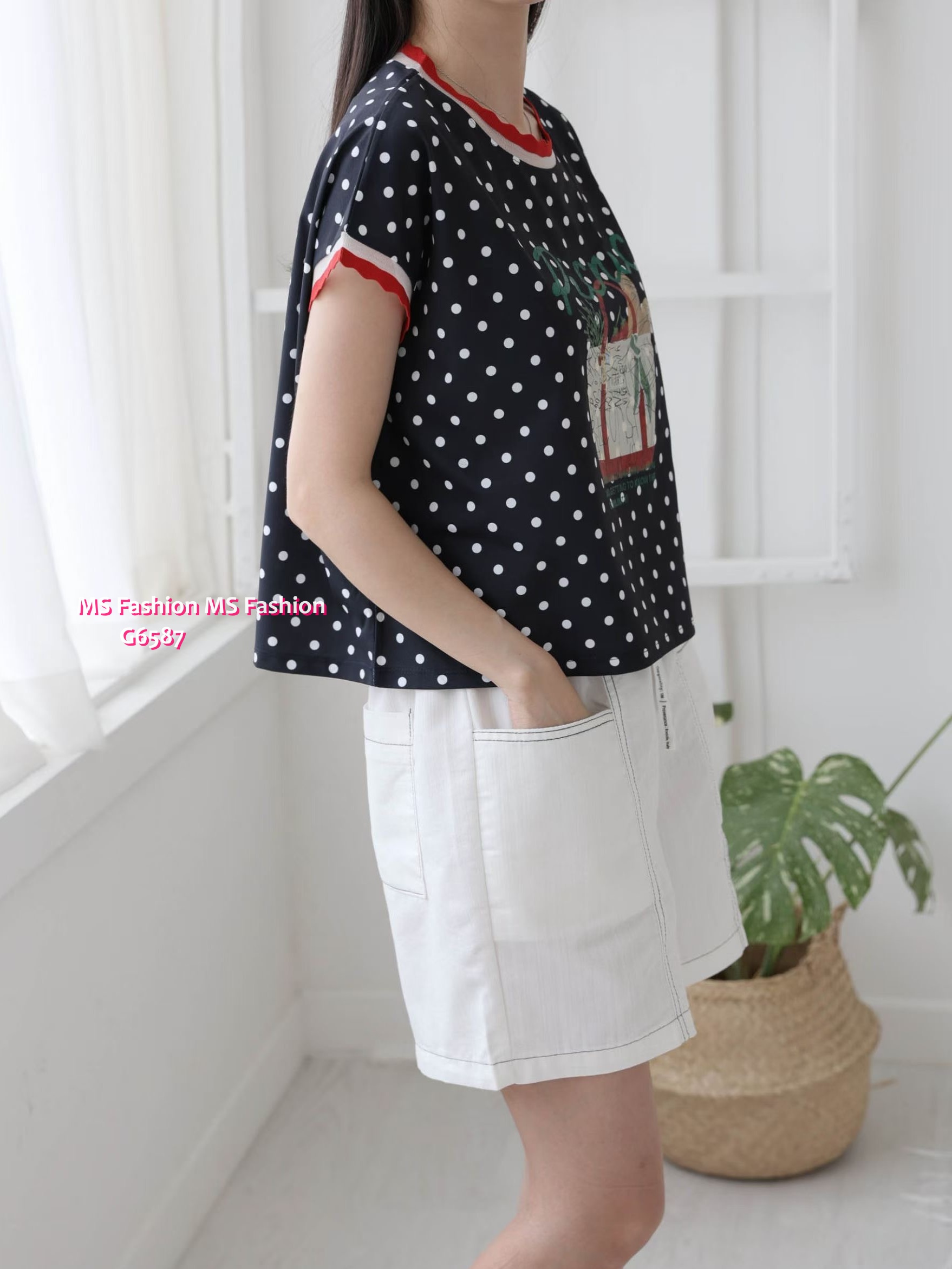 G6587 靚print波點top