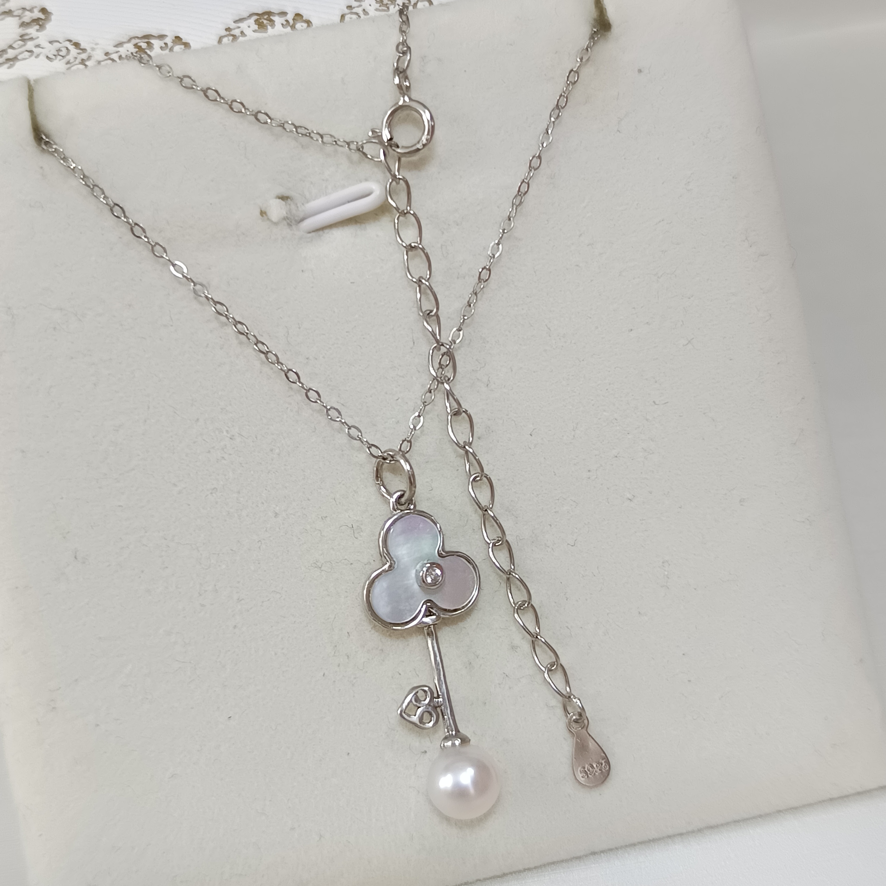 特價品‼️正圓強光日本akoya櫻花粉海水珍珠精工s925銀+天然母貝雙面可帶吊墜（套鍊