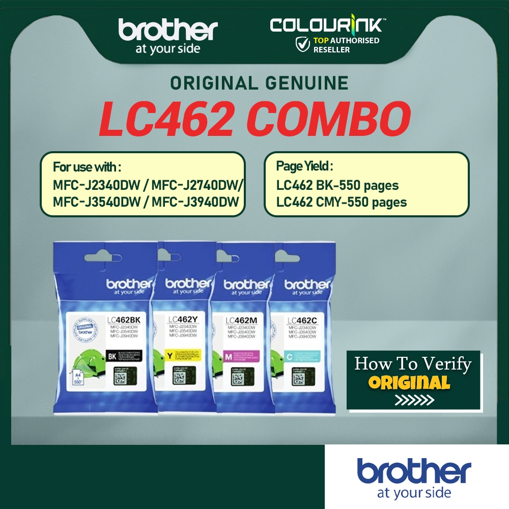 Brother LC462 Cyan Magenta Yellow Black Original Ink Cartridge MFC-J2340DW MFC-J2740DW J3540DW J3940DW LC-462 LC462XL