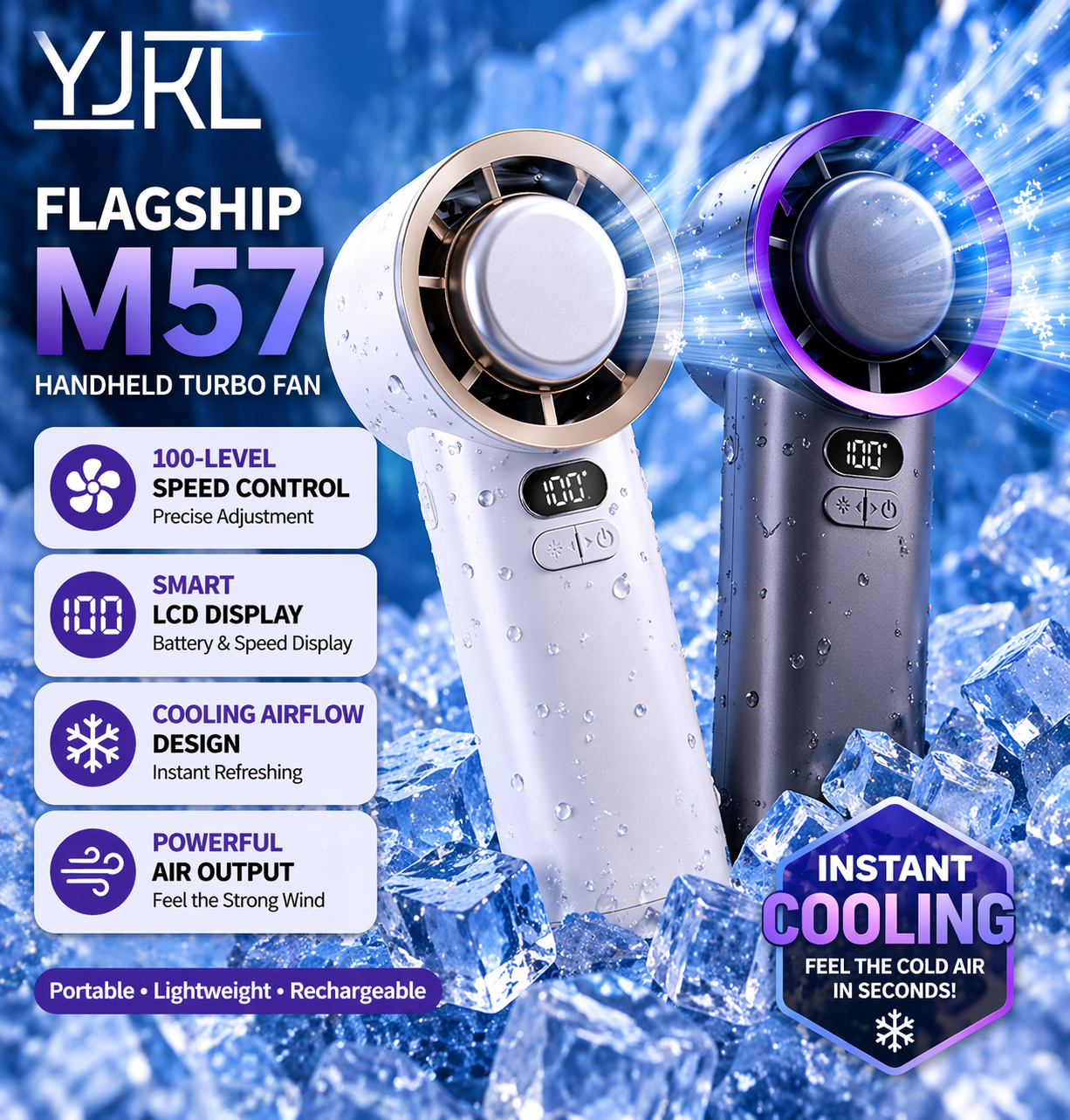 YJKL Ice-Ceramic Cooling Fan – Portable Instant Cooling Power