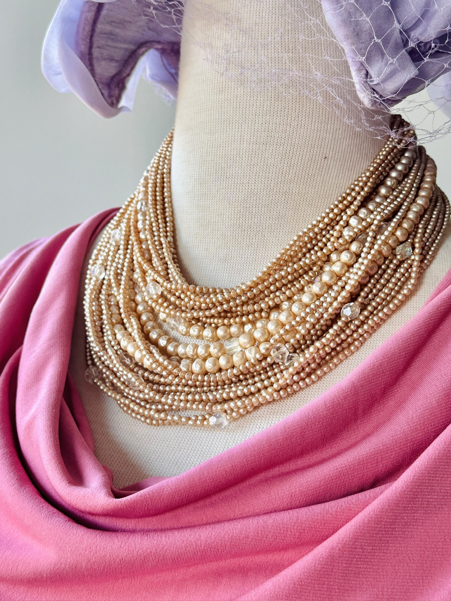 Vintage 1960s Multiple-Row Statement Princess Necklace (MT2648)