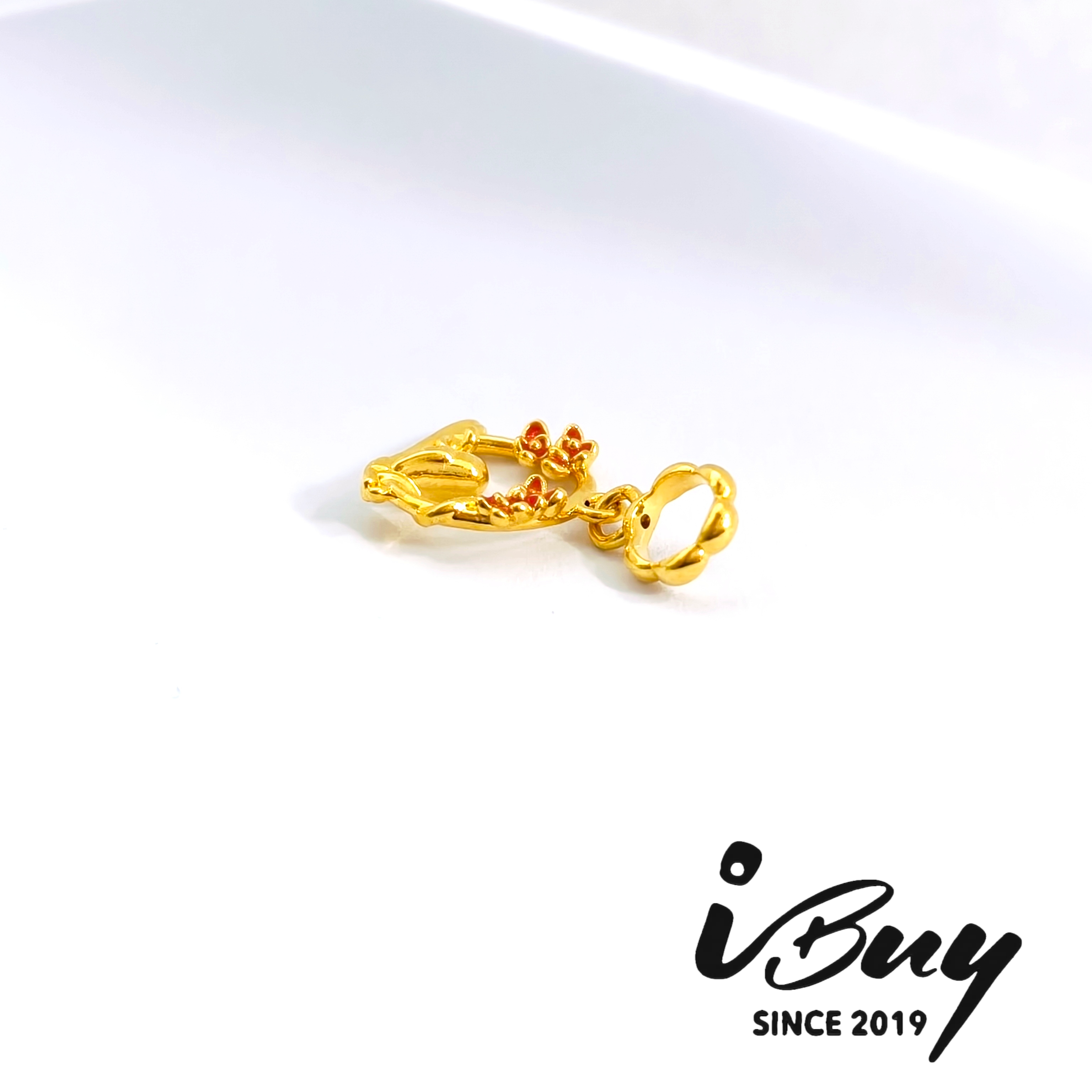 916 HARD GOLD BIRDSONG AND FLORAL FRAGRANCE ORANGE-REN CHARM BEAD 916 硬金 橘红色鸟语花香 串咀