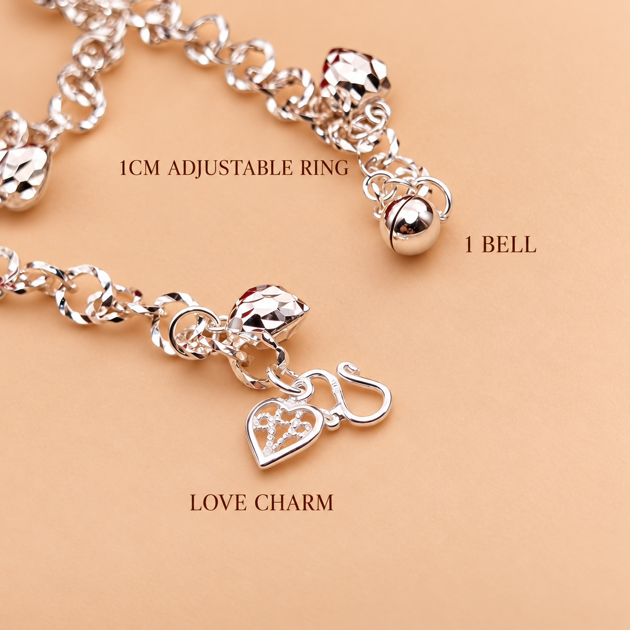 LB2255 Diamond Cut Heart Beads Chain Bracelet