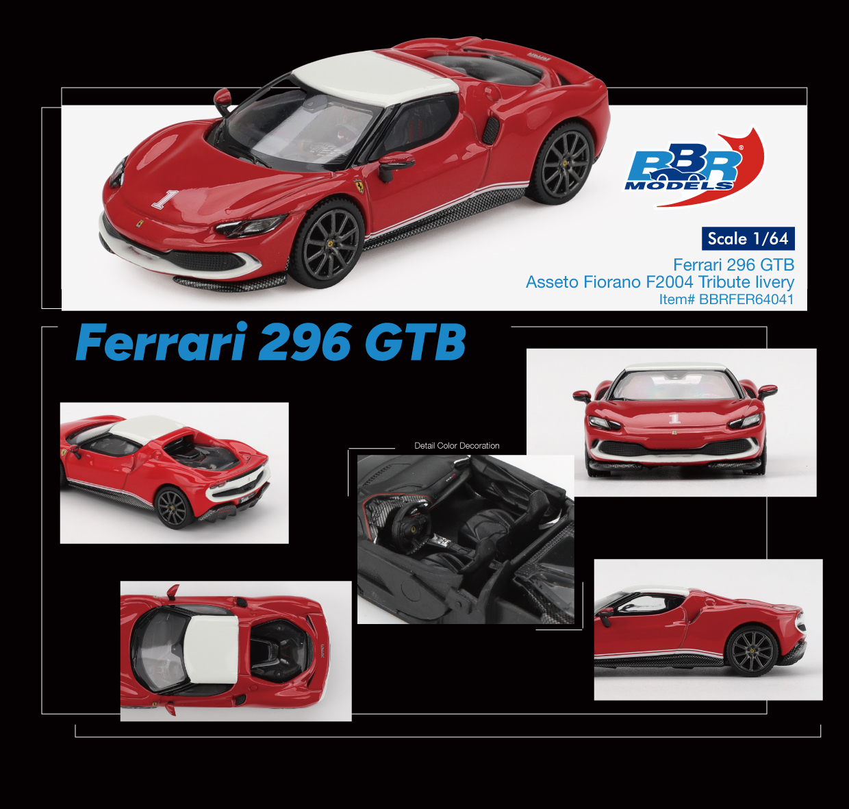 BBR Models 1/64 Ferrari 296 GTB Asseto Fiorano F2004 Tribute livery - BBRFER64041
