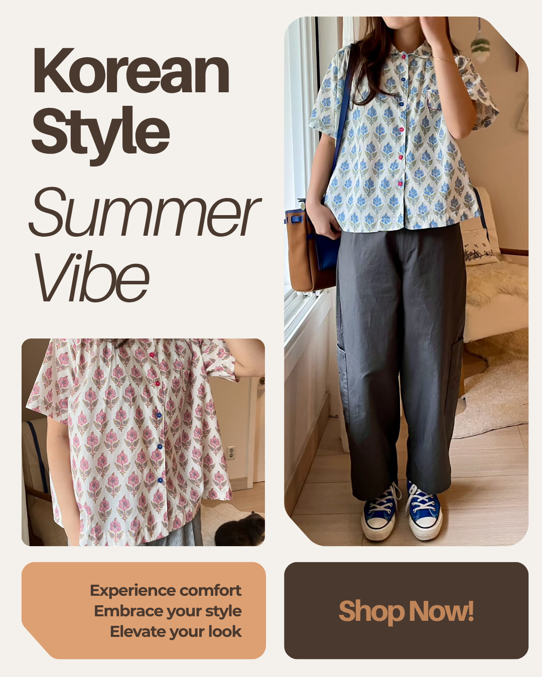 AT ON 復古花布小領恤