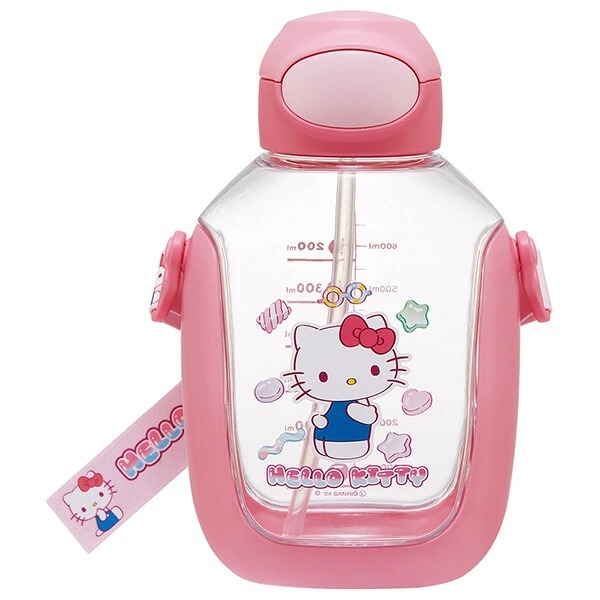 Skater 透明彈蓋吸管水樽附背帶 530ml