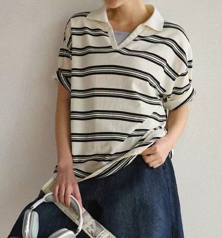 G6204 韓國🇰🇷反領V領橫間top