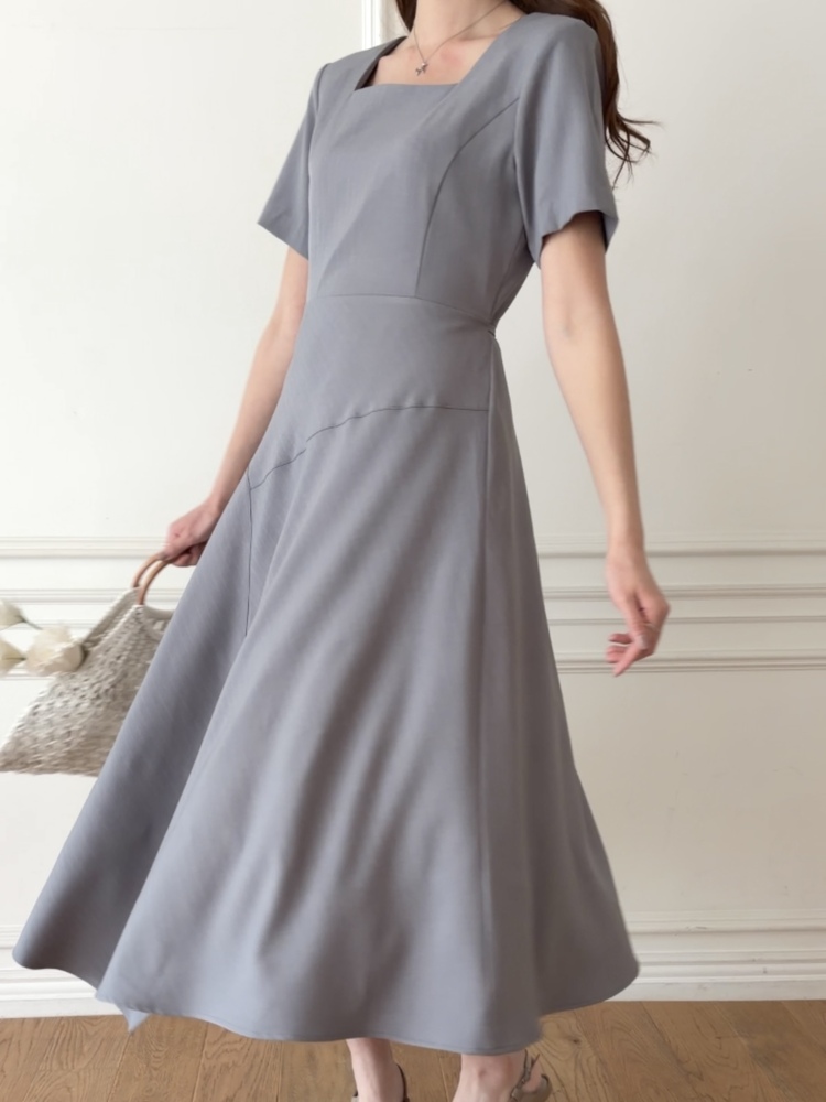 Asymmetric Striped Dress (Grey)