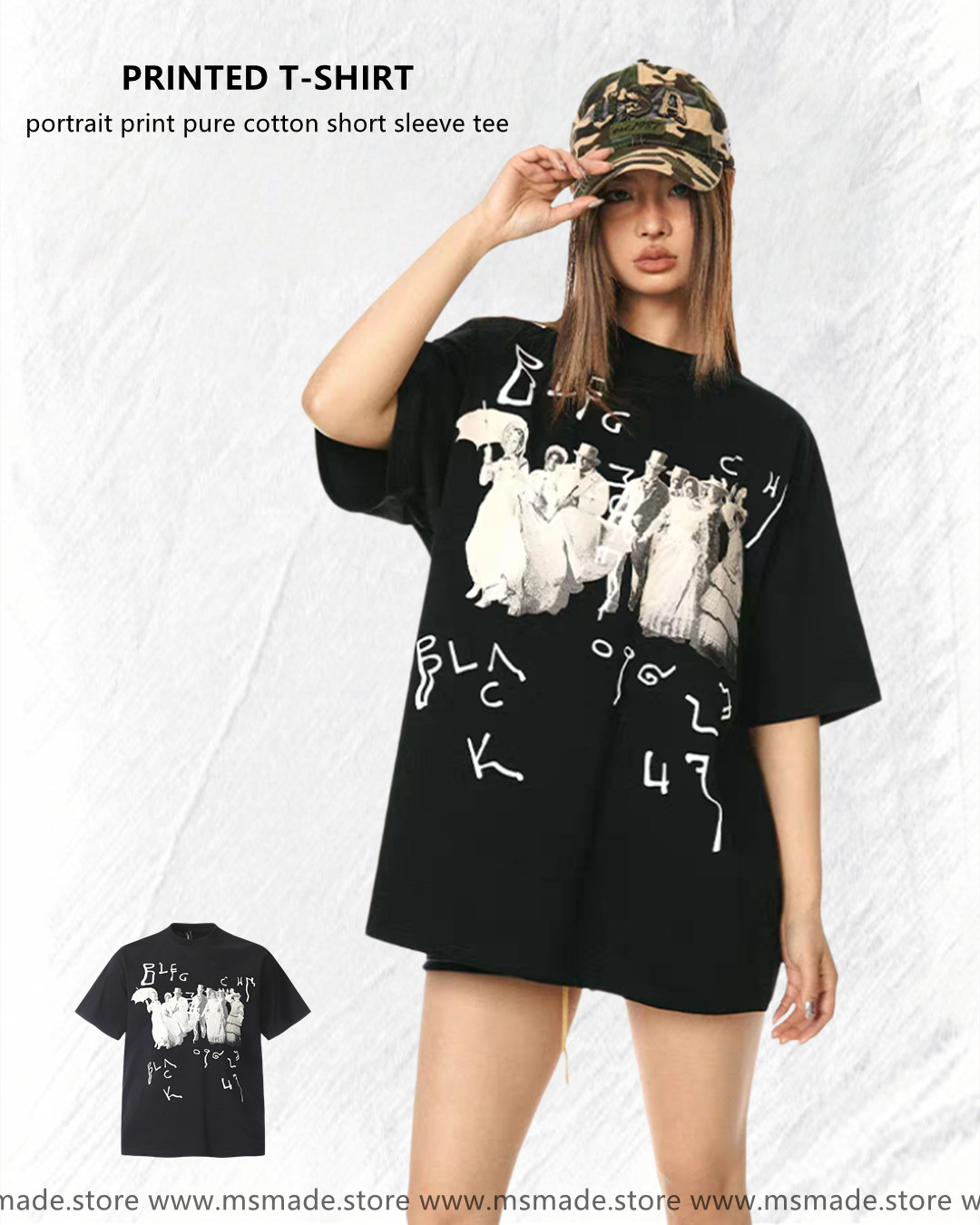 M23 人像圖案純棉短袖Tee