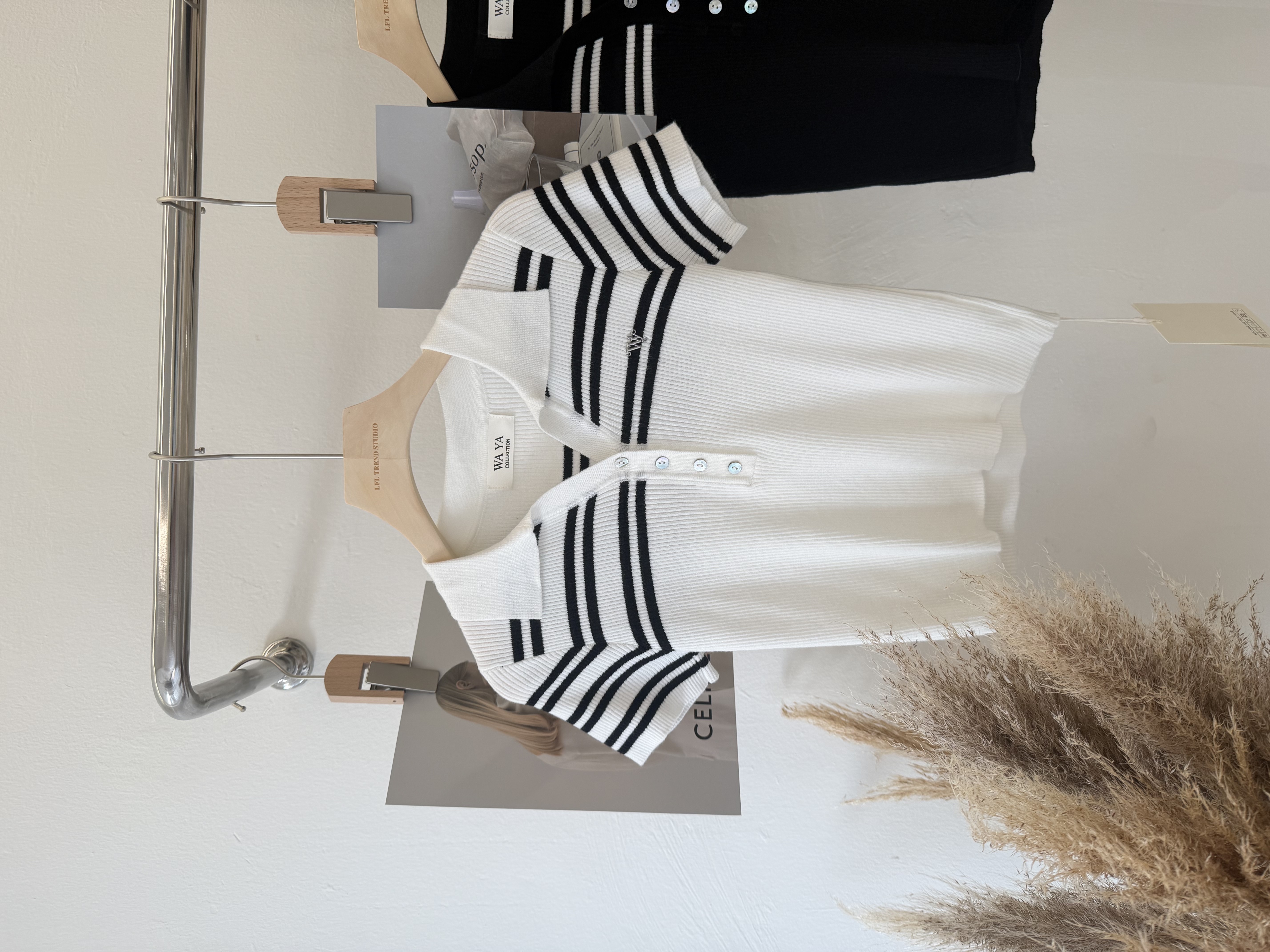 6559 韩系纽扣条纹针织短袖