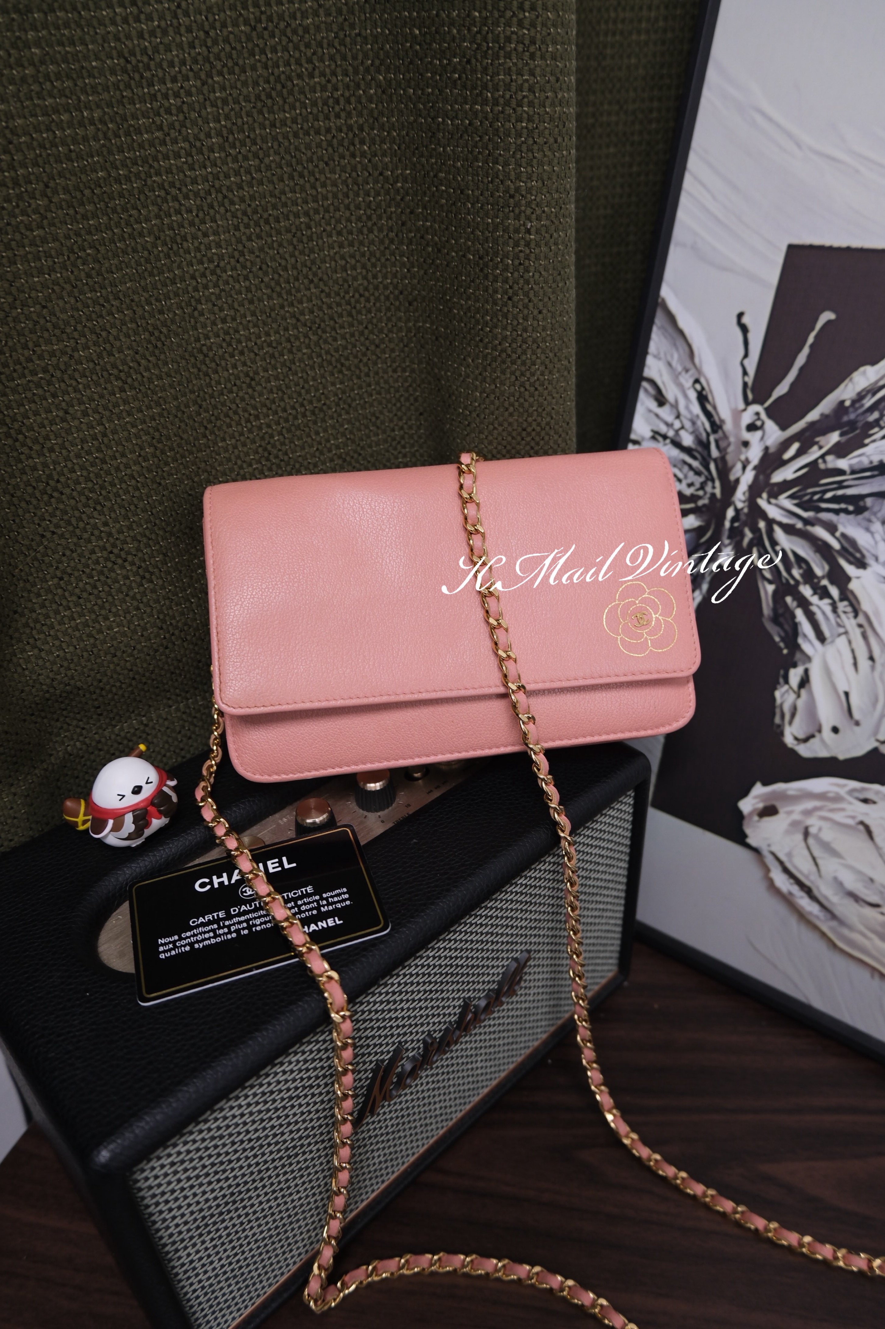Chanel Camelia Leather Chain Wallet Pink Gold