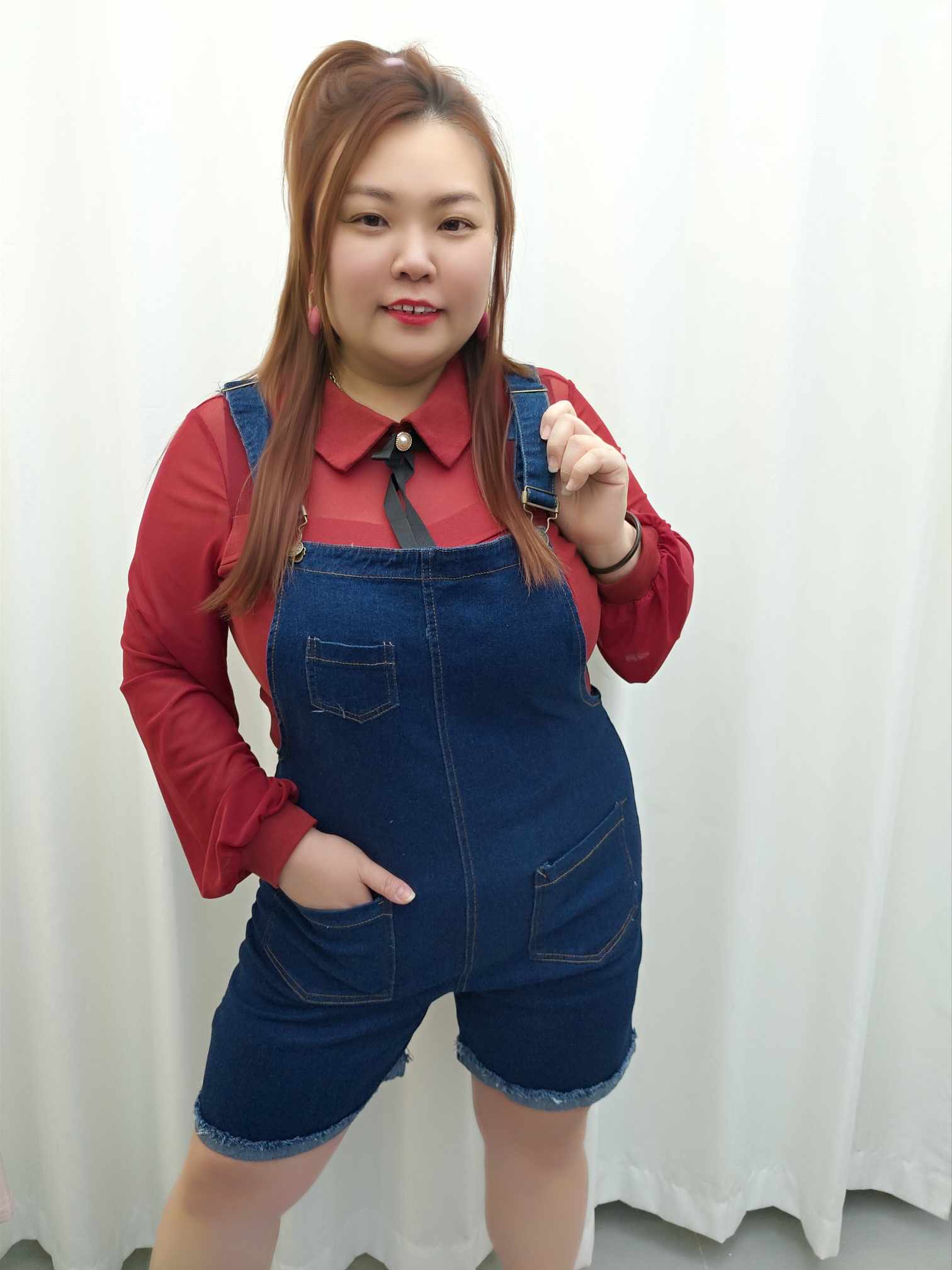 DDA03 TW#1073 吊带牛仔口袋短裤