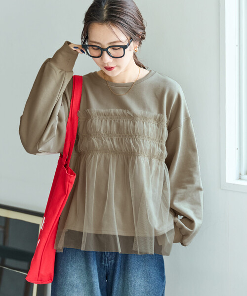 薄紗褶皺拼接衛衣