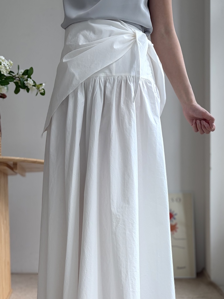Wrap-Waist Flare Skirt (White)